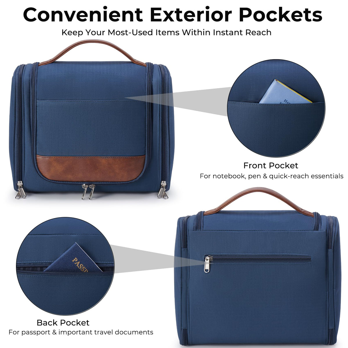 Ralnitote Large Hanging Toiletry Bag for Men, Travel Bathroom Bag with Hook, Hygiene Bag Organizer for Shower, Shaving & Grooming Essentials, Navy