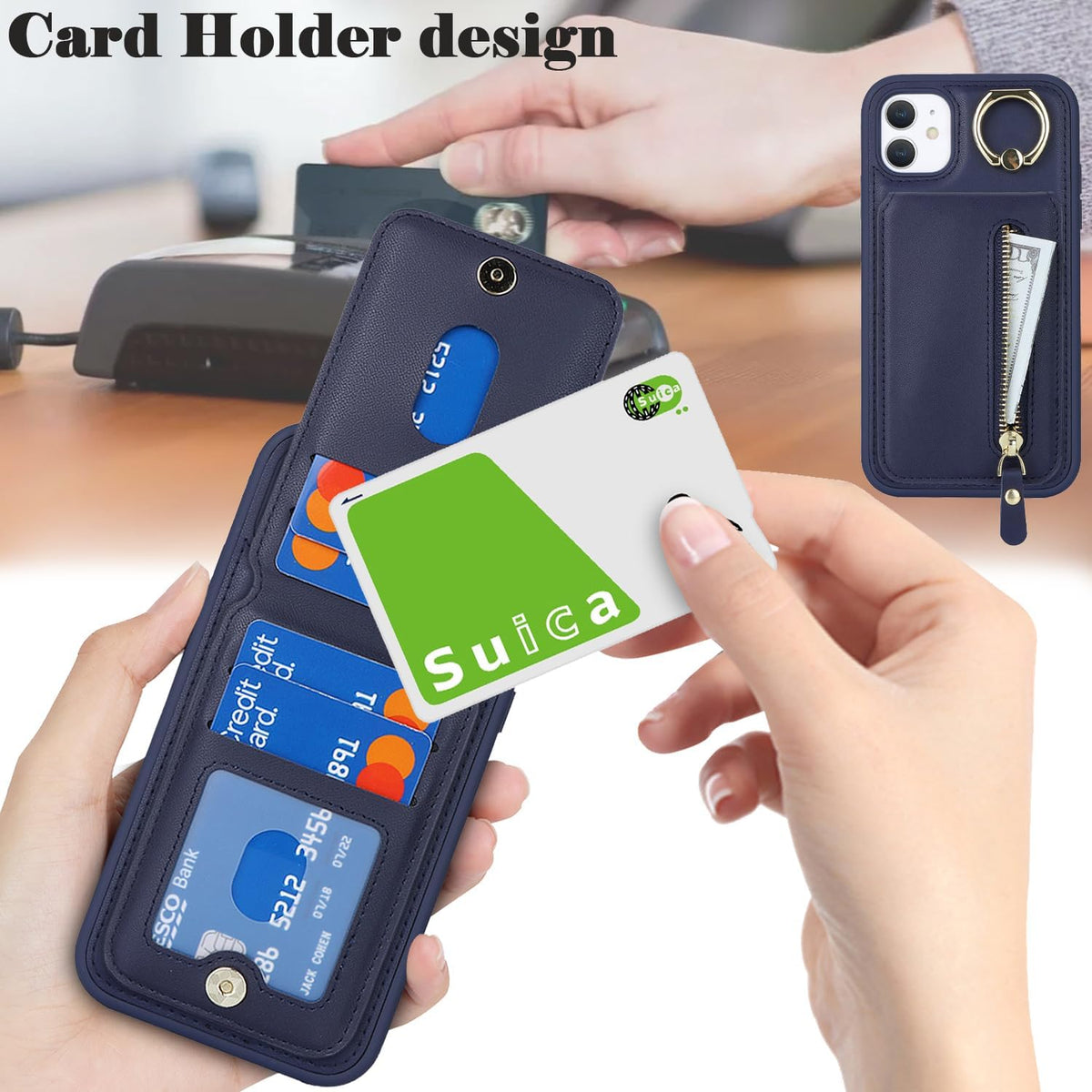 DEYHU for iPhone 12 Mini Phone case with Card Holder with Compatible magsafe Magnetic, Key Chain PU Leather Flip Kickstand Detachable 2-in-1 Wallet case for Apple12Mini Women Men-Dark Blue