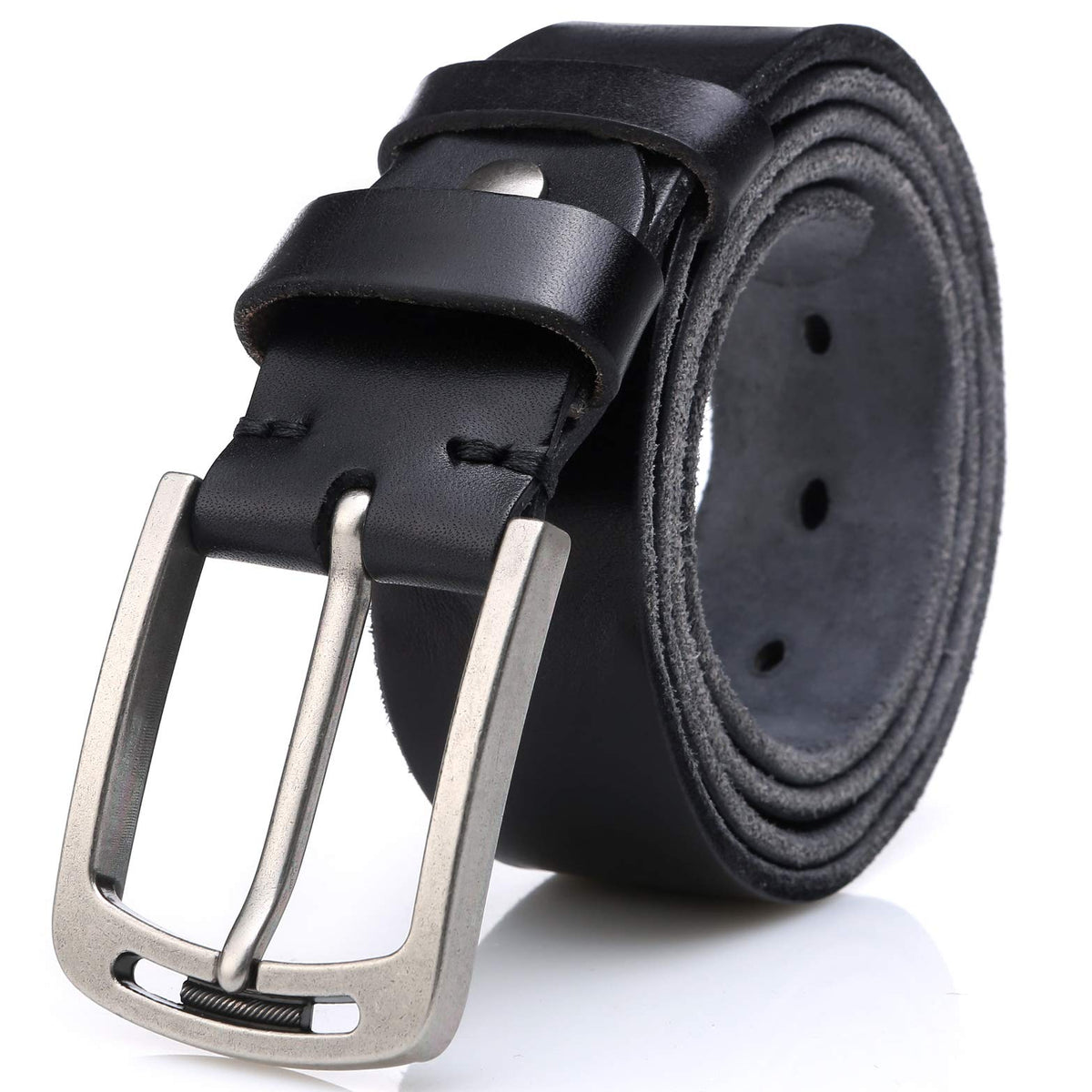 KEECOW Men's 100% Italian Cow Leather Belt Men With Anti-Scratch Buckle,Packed in a Box (Black-1001, 38-42)