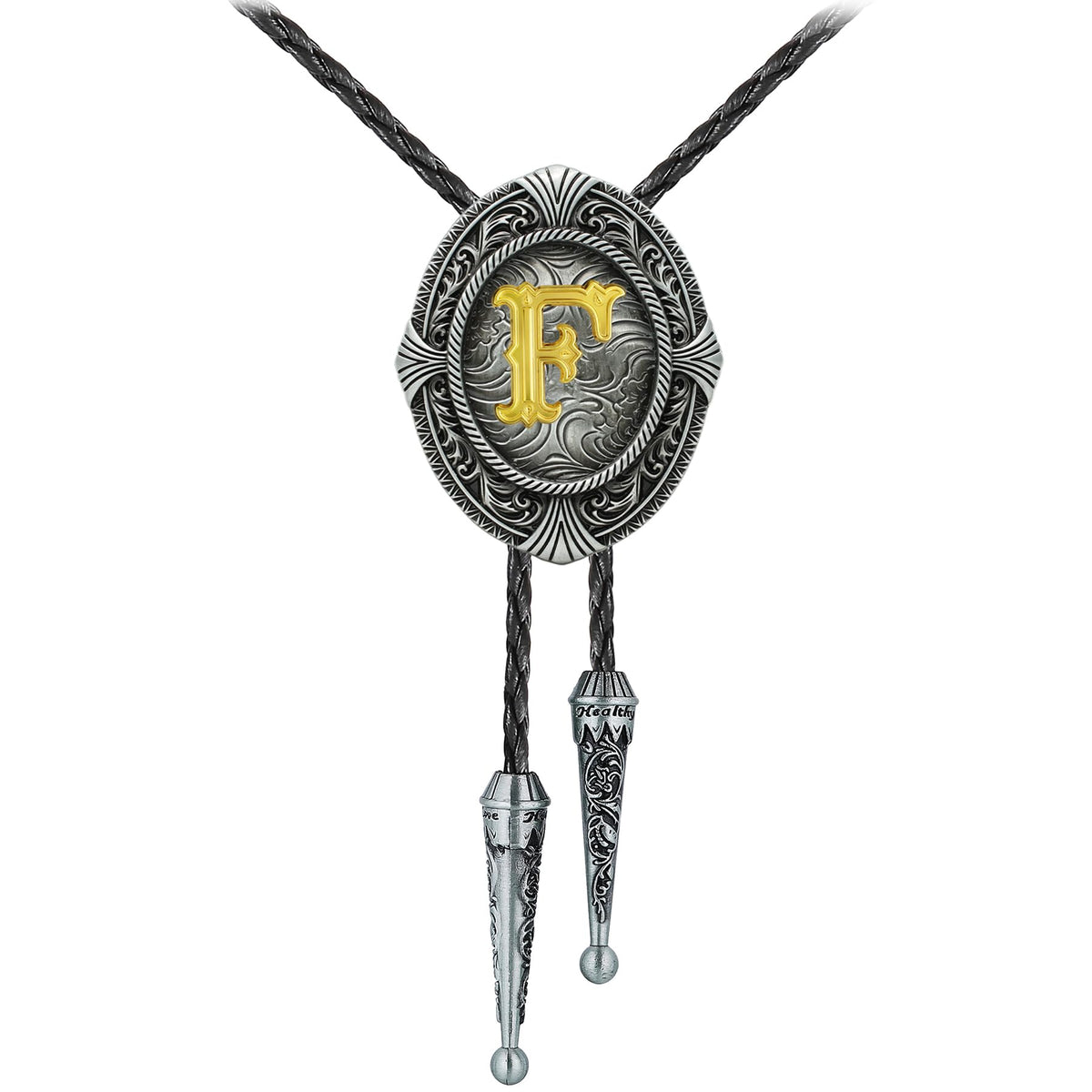 HUABOLA CALYN Vintage Bolo tie for Men Western Cowboy Native American Initial Letter ABCDJMR to Z Costume Bolo ties for Women (F)