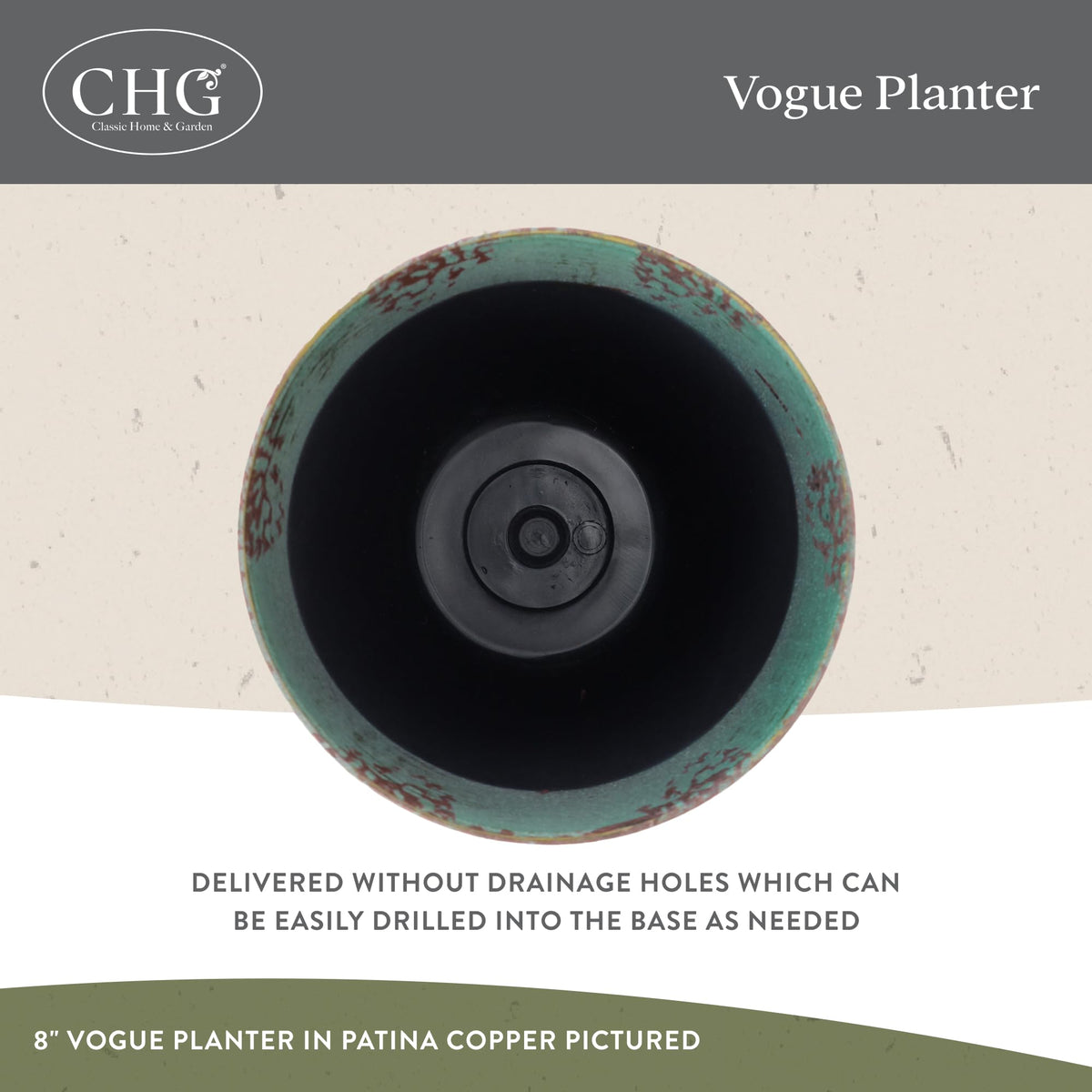 Classic Home and Garden Premiere Collection Planter Vogue, 8", Patina Copper
