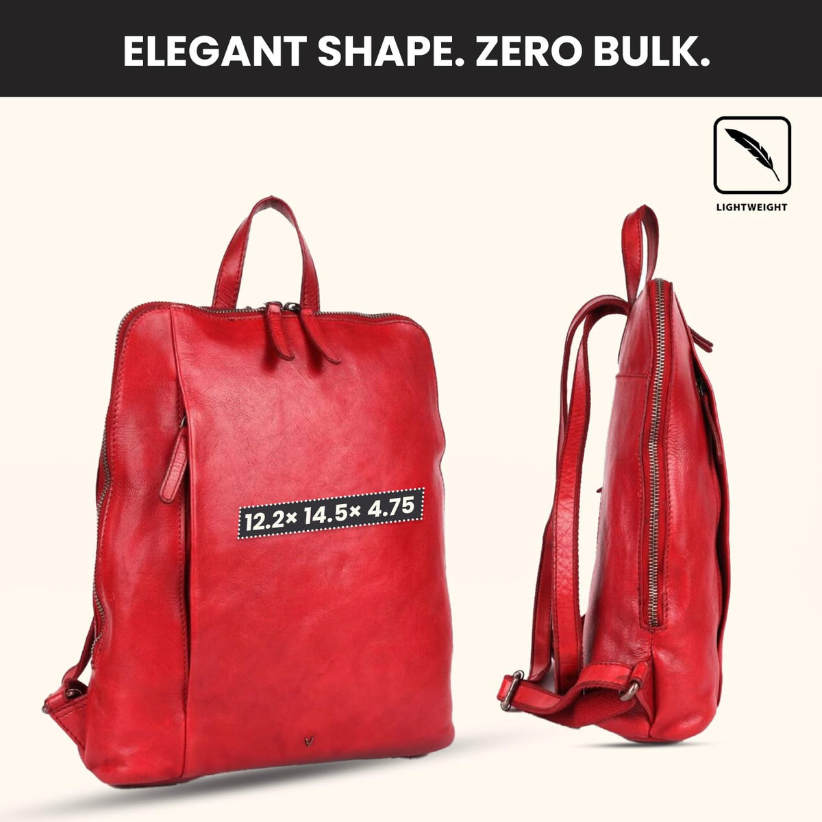 VILENCA HOLLAND 12.5 Inch Genuine Leather Backpack for Women and Men, Red Leather Backpack with Adjustable Shoulder Strap