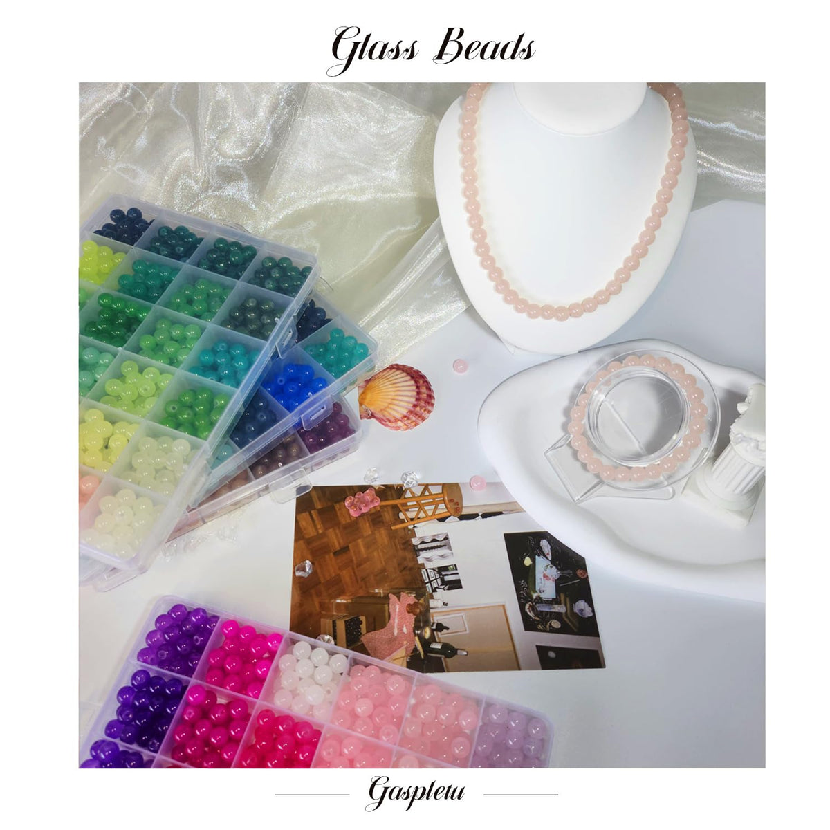 2500PCS 8mm Glass Beads Bracelet Making Kit, 96 Colors Crystal Beads for Jewelry Making, 4 Box Round Beads Suitable for Beginners