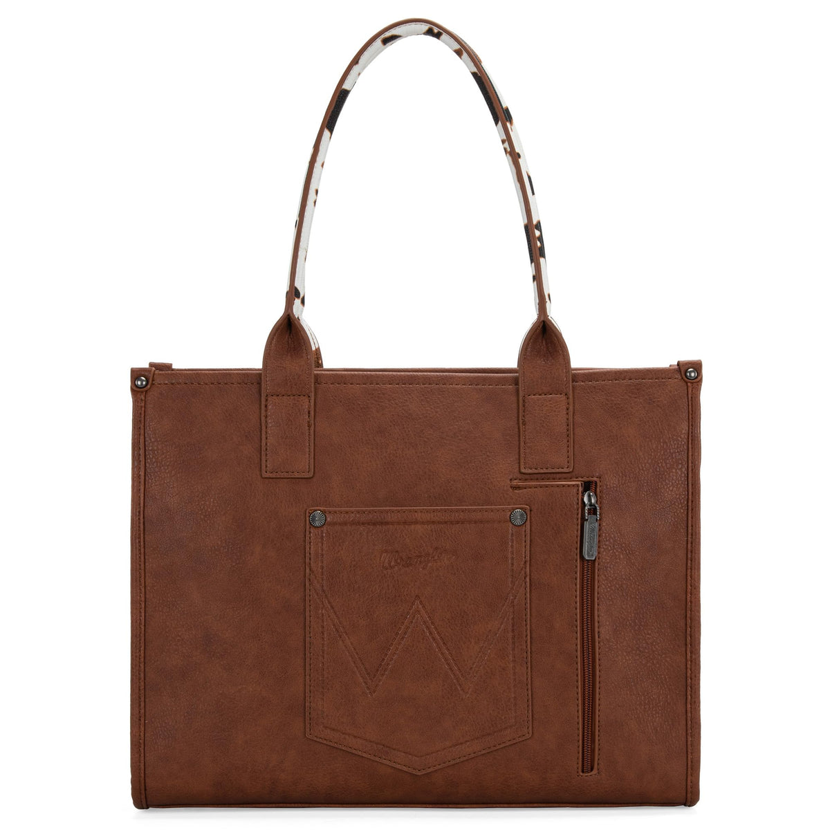 Montana West × Wrangler Vintage Satchel Tote Handbag Western Cow Print Purse for Women Top Handle Large Work Tote Bag WG-HB-102G-8119-BR
