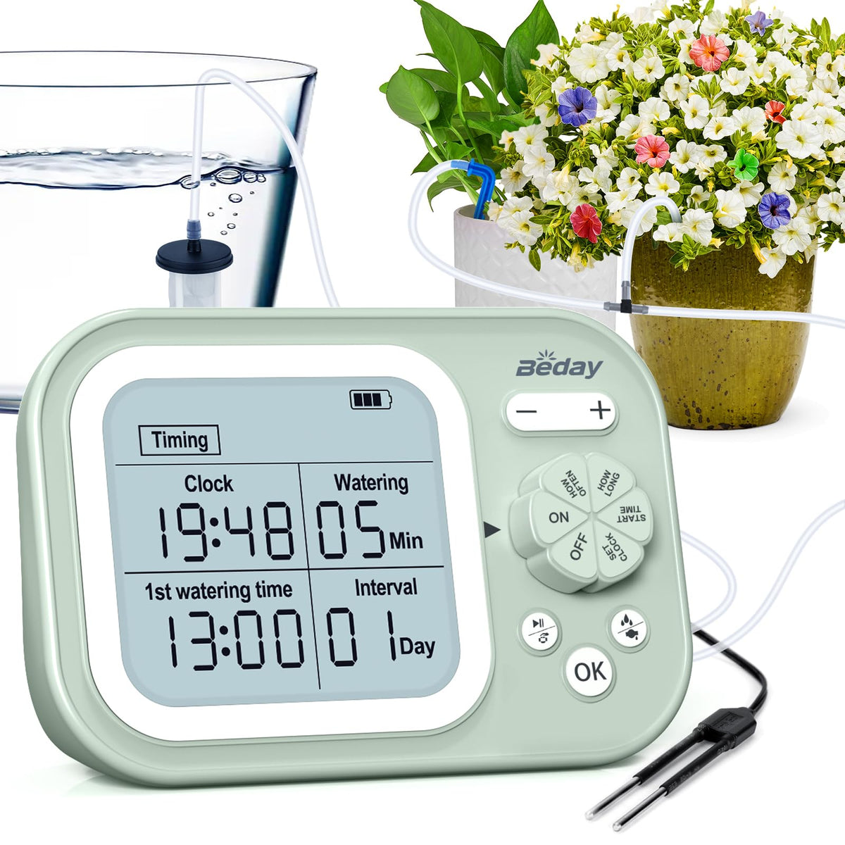 Automatic Plant Waterer Indoor Self Watering System for 15 Potted Plants, Auto Drip Irrigation Kit Programmable Water Timer with Smart Humidity Detection, Green