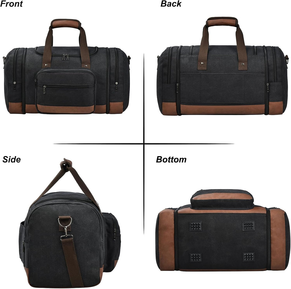 Litvyak Duffle Bag for Travel, Large 60L Canvas Travel Duffel Bags Overnight Weekend Gym Carry On Luggage Bag for Men & Women(Black)
