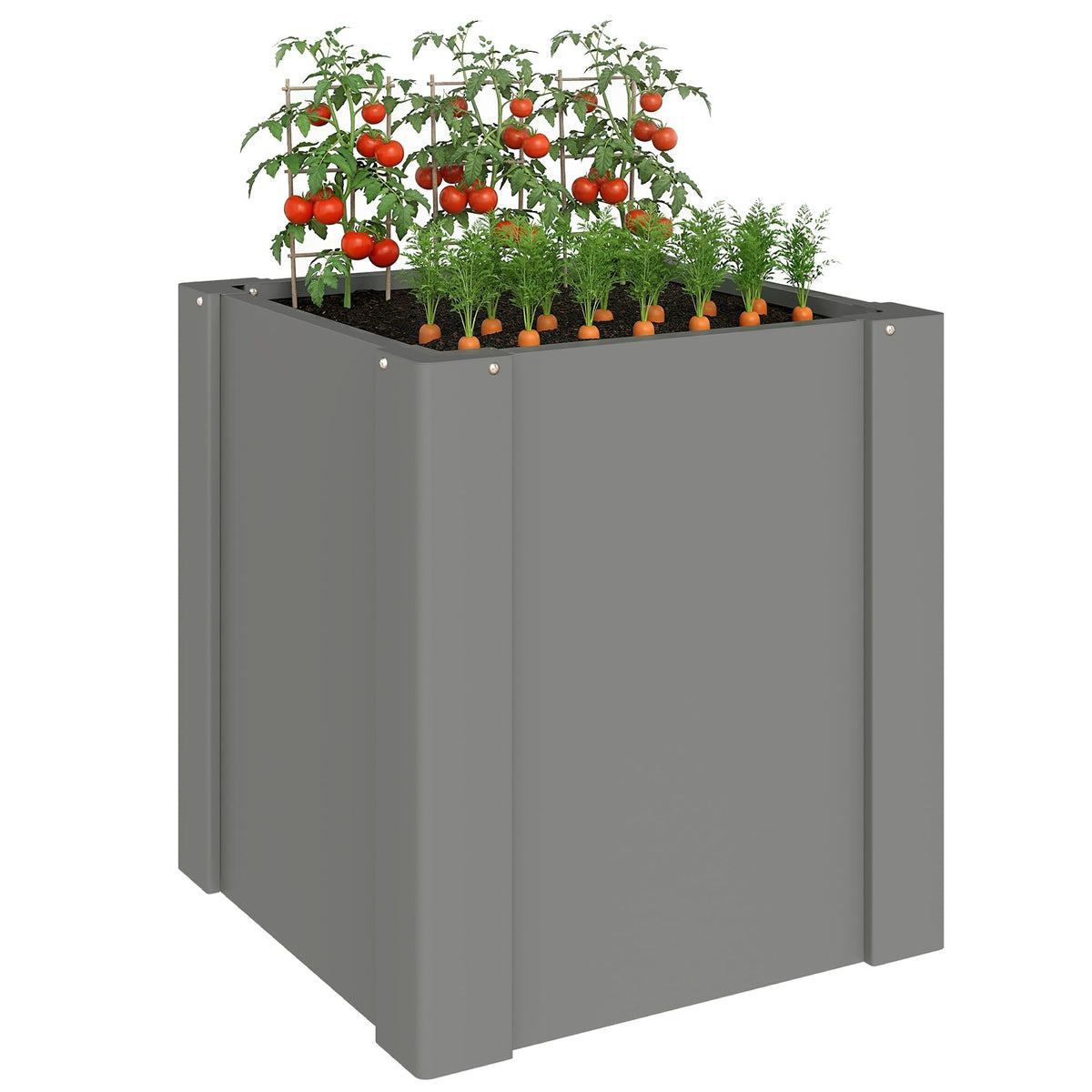 Outsunny Galvanized Tall Outdoor Planter, Metal Square Large Planter Box for Outdoor Plants with Gloves and Open Bottom for Vegetables, Flowers, Herbs, 1.4 x 1.4 x 1.5 ft, Gray