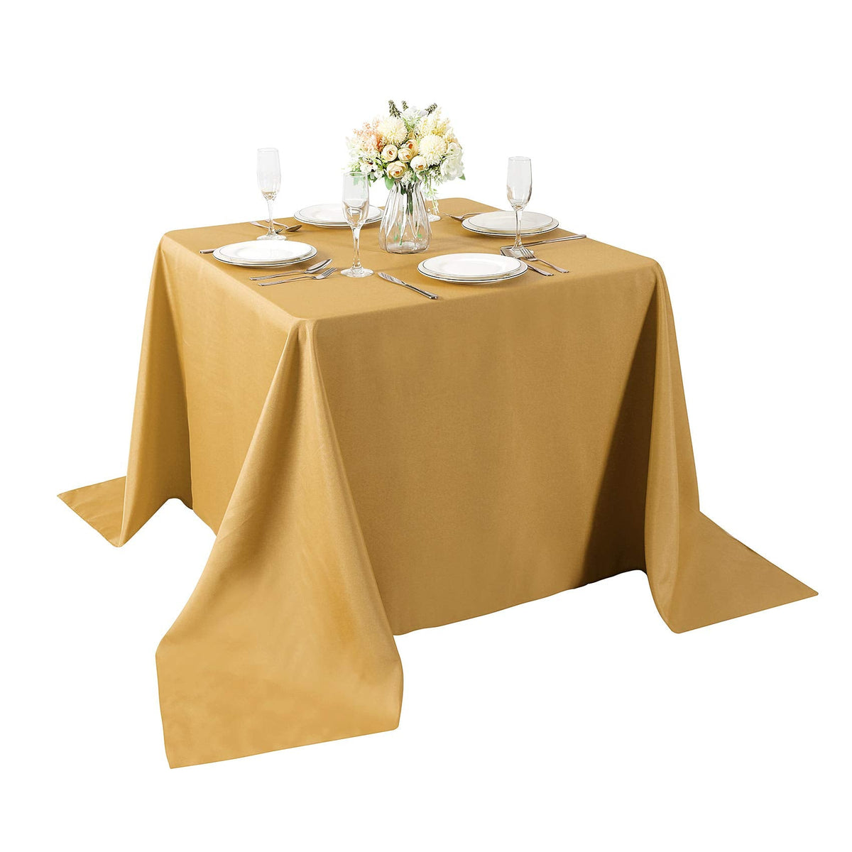 Cupuamon Square Tablecloth 90x90 inch Washable Polyester Fabric Table Cloth for Wedding Party Dining Banquet Decoration（90x90,Gold）