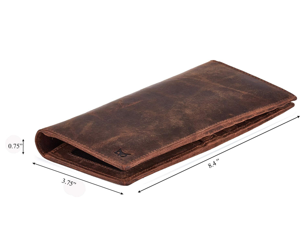 Long Wallet for Men Women Real Leather Bifold RFID Stylish Slim Handmade 2 ID Window Credit Card Holder in Gift Box (Cognac, Crazy Horse)