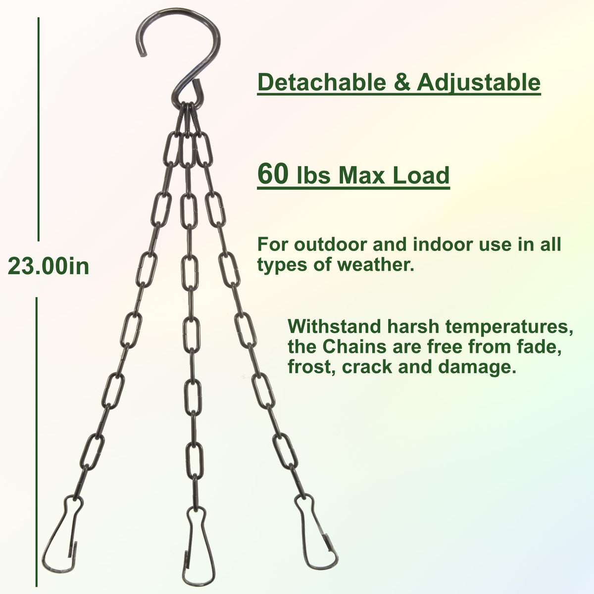 Meinvcisi Heavy Duty Black Metal Hanging Chains for Plants Pots Baskets, Replacement Chains, 23 Inch, 60 lbs Capacity, 2 Packs, Anti-Rust, Adjustable, for Heavy Planters, Bird Feeders, Lanterns.
