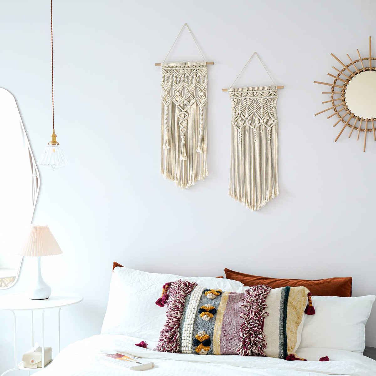 Mkono Macrame Woven Wall Hanging and Boho Storage Basket Home Decor