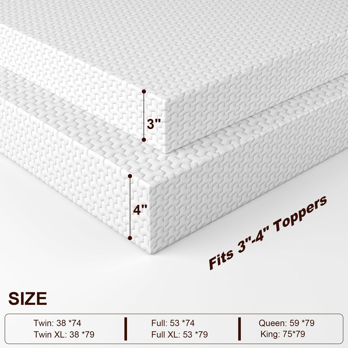 Slumbrae Bamboo Rayon Mattress Topper Cover Twin | Extends Topper Life | Anti-Slip Bottom & Adjustable Straps | 3-4 Inch Memory Foam Protector | Ideal for Dorm & Kids Beds | NOT Waterproof
