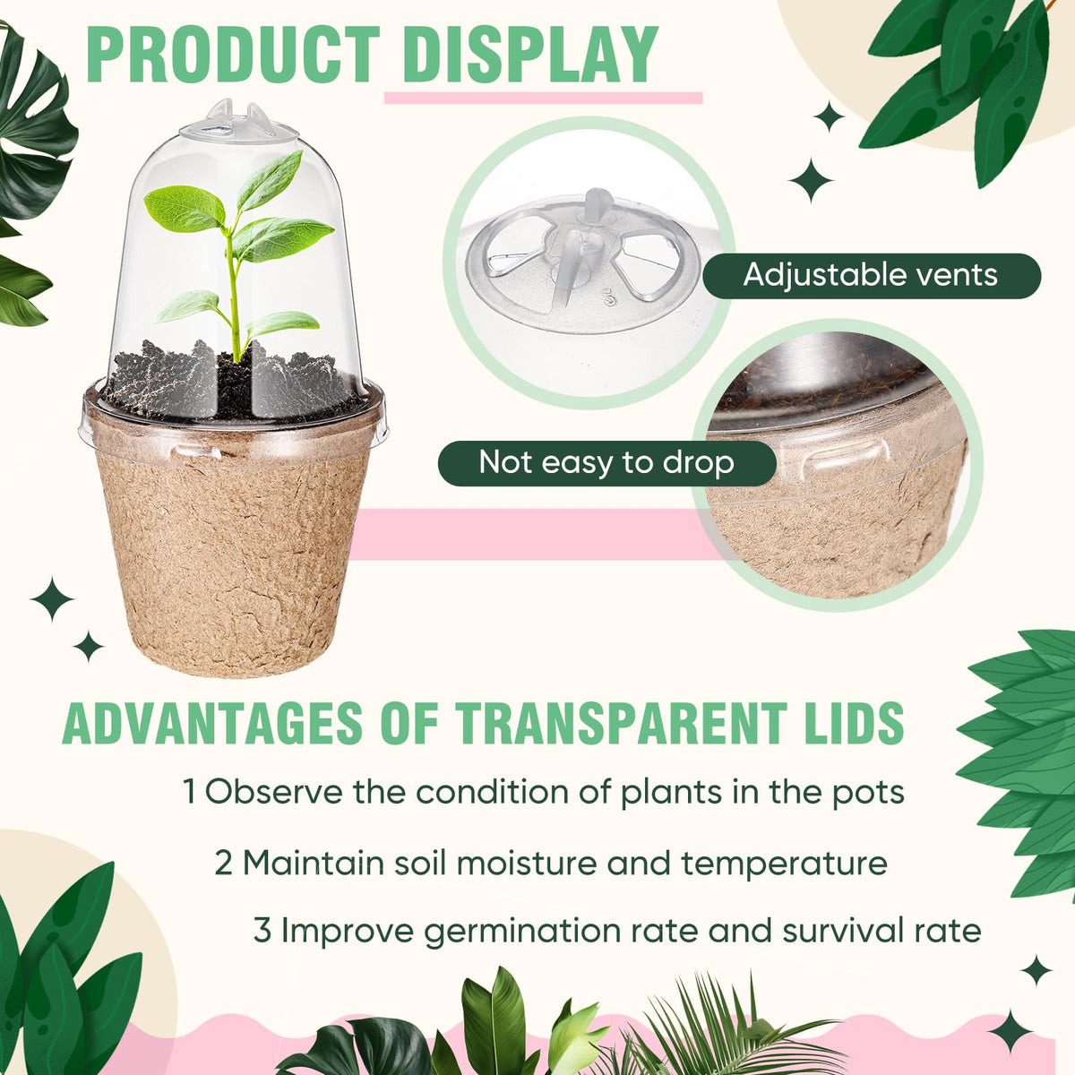 Baderke 120 Pcs Biodegradable Nursery Pots with 30 Humidity Dome and 30 Labels, 3.15" Plant Nursery Seed Starter Planter Biodegradable Peat Pots for Planting Seedlings, Vegetables (Round)