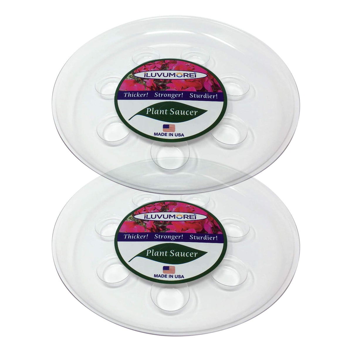 ILUVUMOREI 2 Pack of 12 inch Clear Round Plant Saucer, Thicker Plastic Tray for Indoor, Durable Flower Pot Planter Saucers with Multiple Support Footing Designed for Improved Airflow.