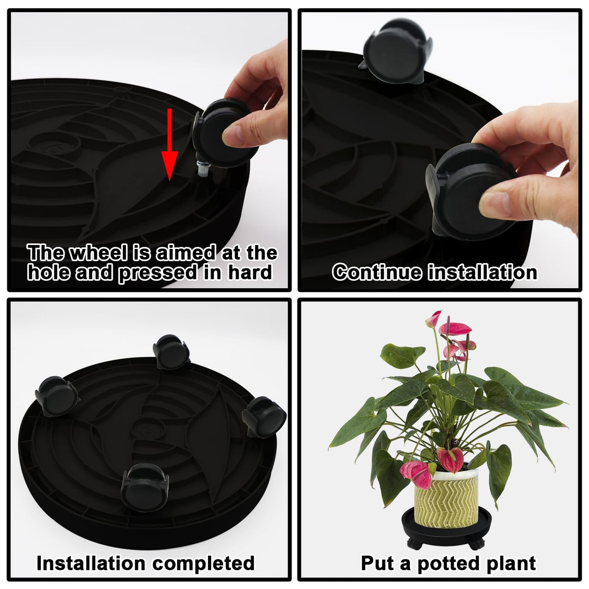 RUENXG 2-Pack 13" Heavy Duty Plant Caddy with Lockable Wheels, Industrial-Grade Rolling Plant Stand for Indoor/Outdoor Potted Plants, Flower Pots & Garden Decor - Black