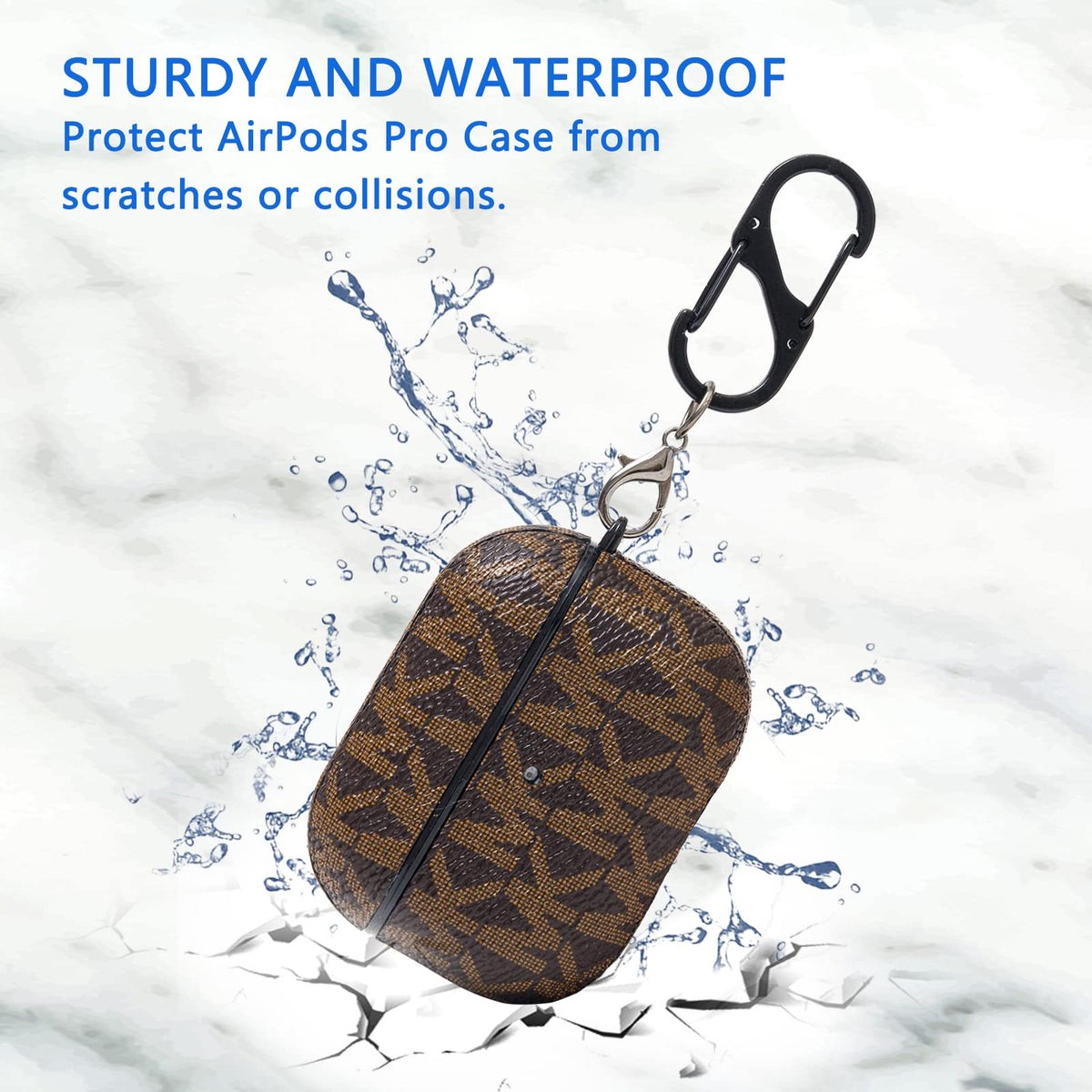TANGABA for AirPods Pro Case Cover, Full-Body Protective Hard Shell Leather Airpods Pro Protective Cover with Keychain for AirPods Pro Wireless Charging Case, Front LED Visible