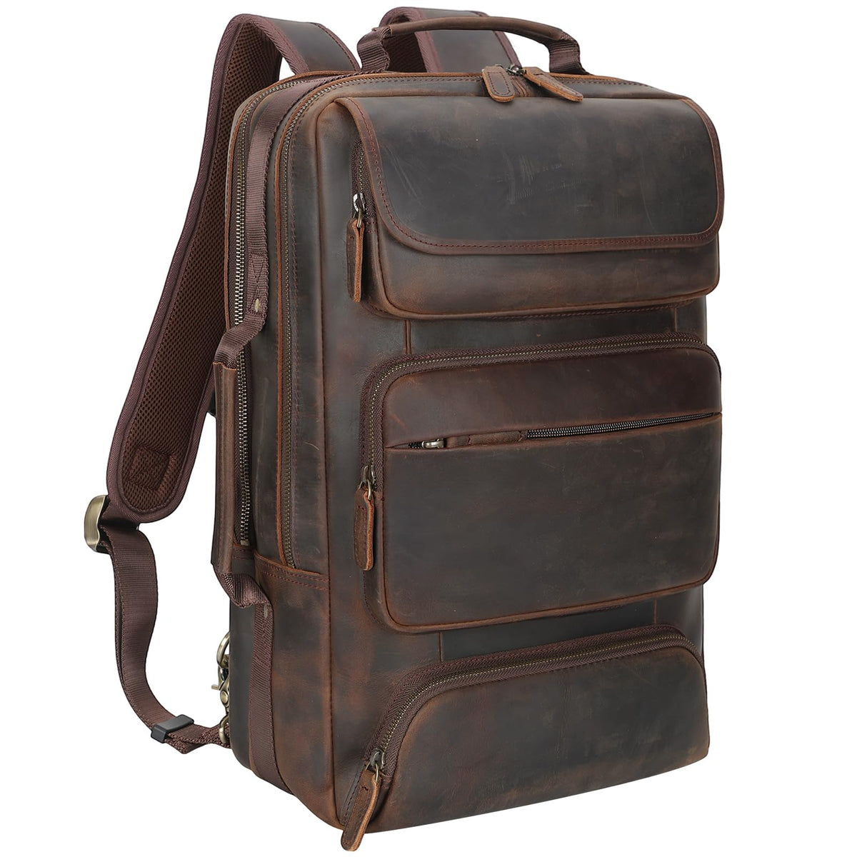 TIDING Full Grain Leather 17.3 Inch Laptop Backpack for Men, Convertible Business Briefcase Weekender Camping Bag Travel Rucksack