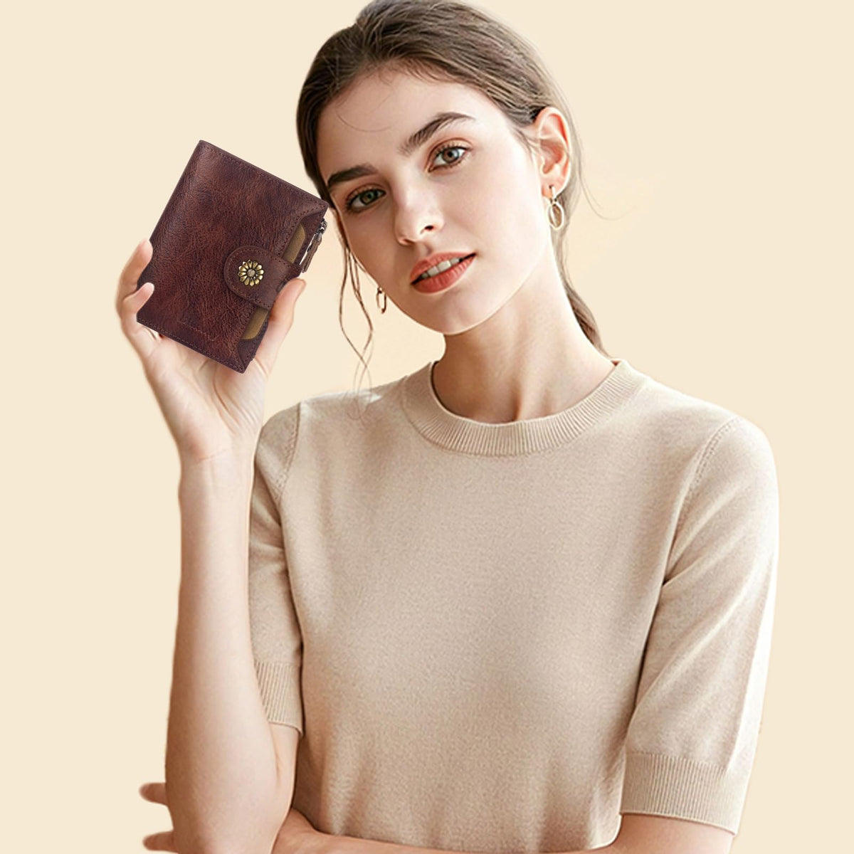 Blucoay Wallet Women,Rfid Blocking Leather Bifold Womens Wallet Compact Card Holder Small Wallet for Women with Removable ID Window Darkhkaki