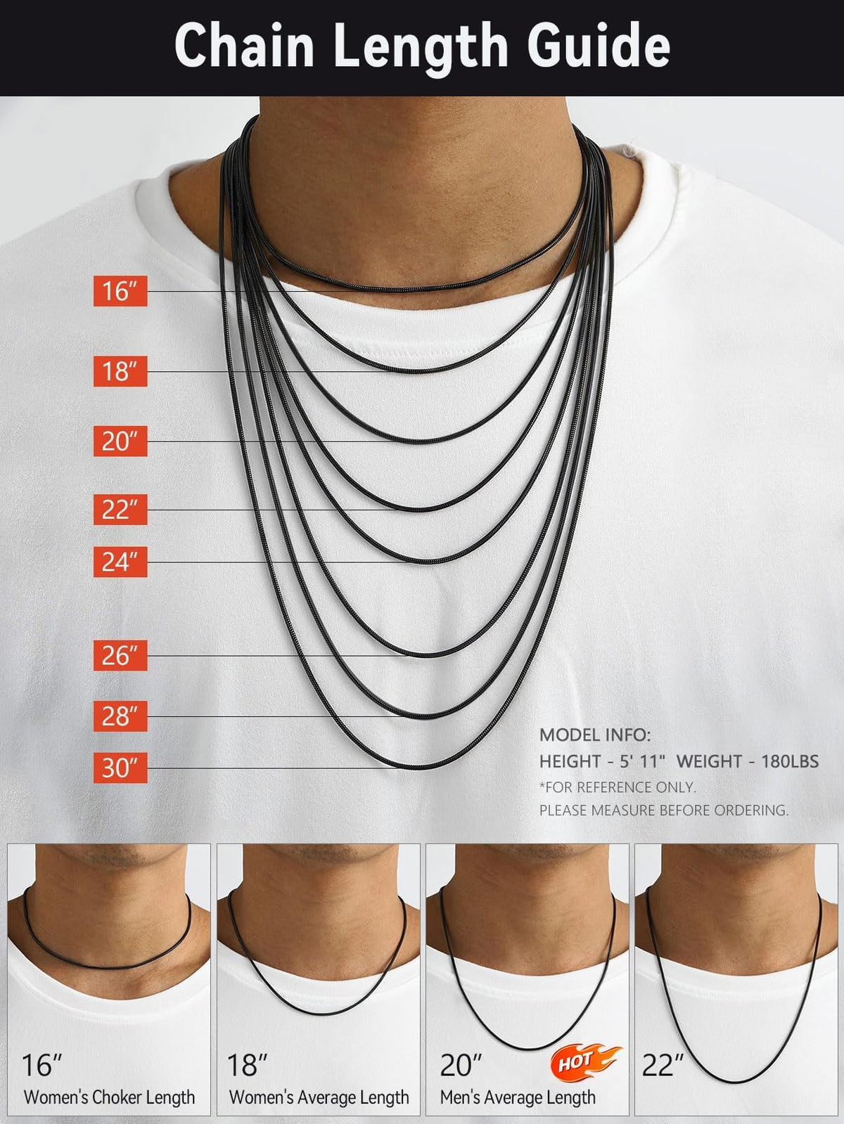 FaithHeart Snake Chains for Women Black Stainless Steel 2 MM Mens Chain Necklace 18 Inch Choker Chains for Ladies