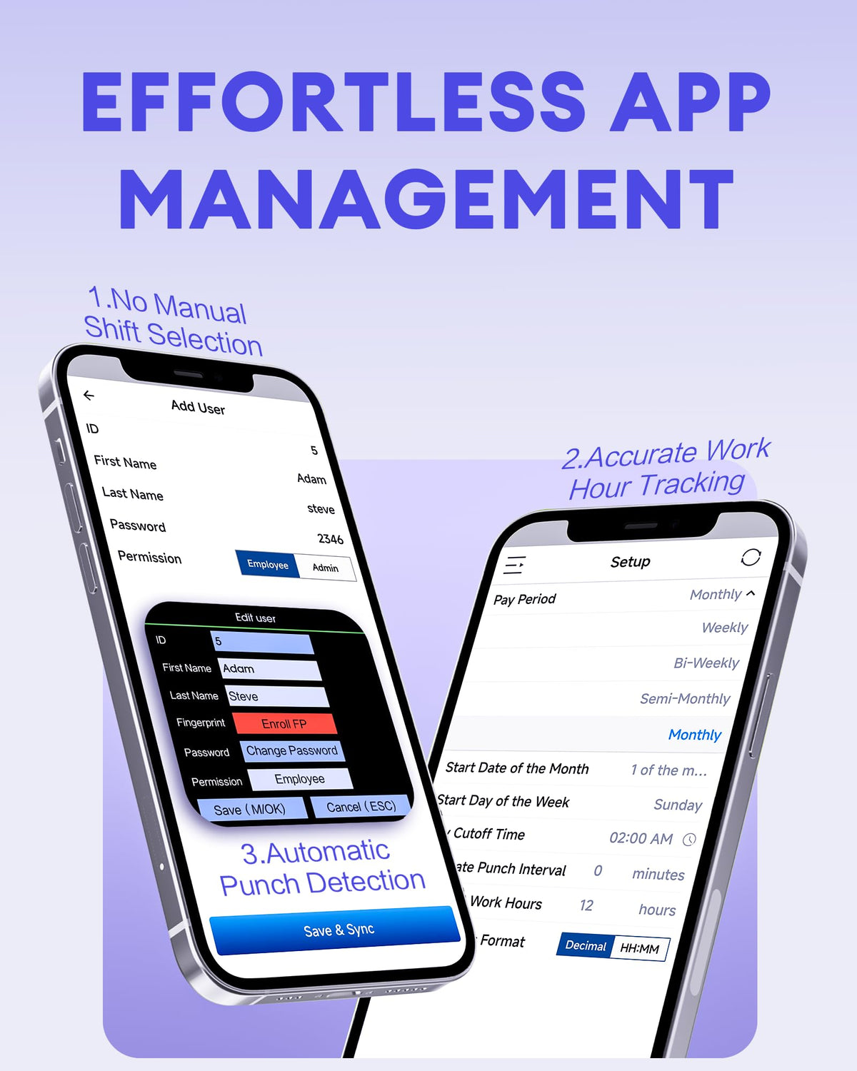 NGTeco APP-Based Time Clock for Employees Small Business, Automatic Fingerprint Clock in and Out Machine with 2000mAh Battery, 2.4GHz WiFi, iOS&Android, No Monthly Fee