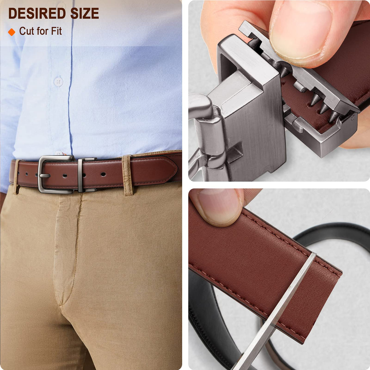 BULLIANT Men's Belt,Reversible Belt Adjustable For Gift Men 1.25”-Cut For Fit-2 Sides in 1 Belt(Not 2)(Black/Light Brown,28"-32" Waist Adjustable)