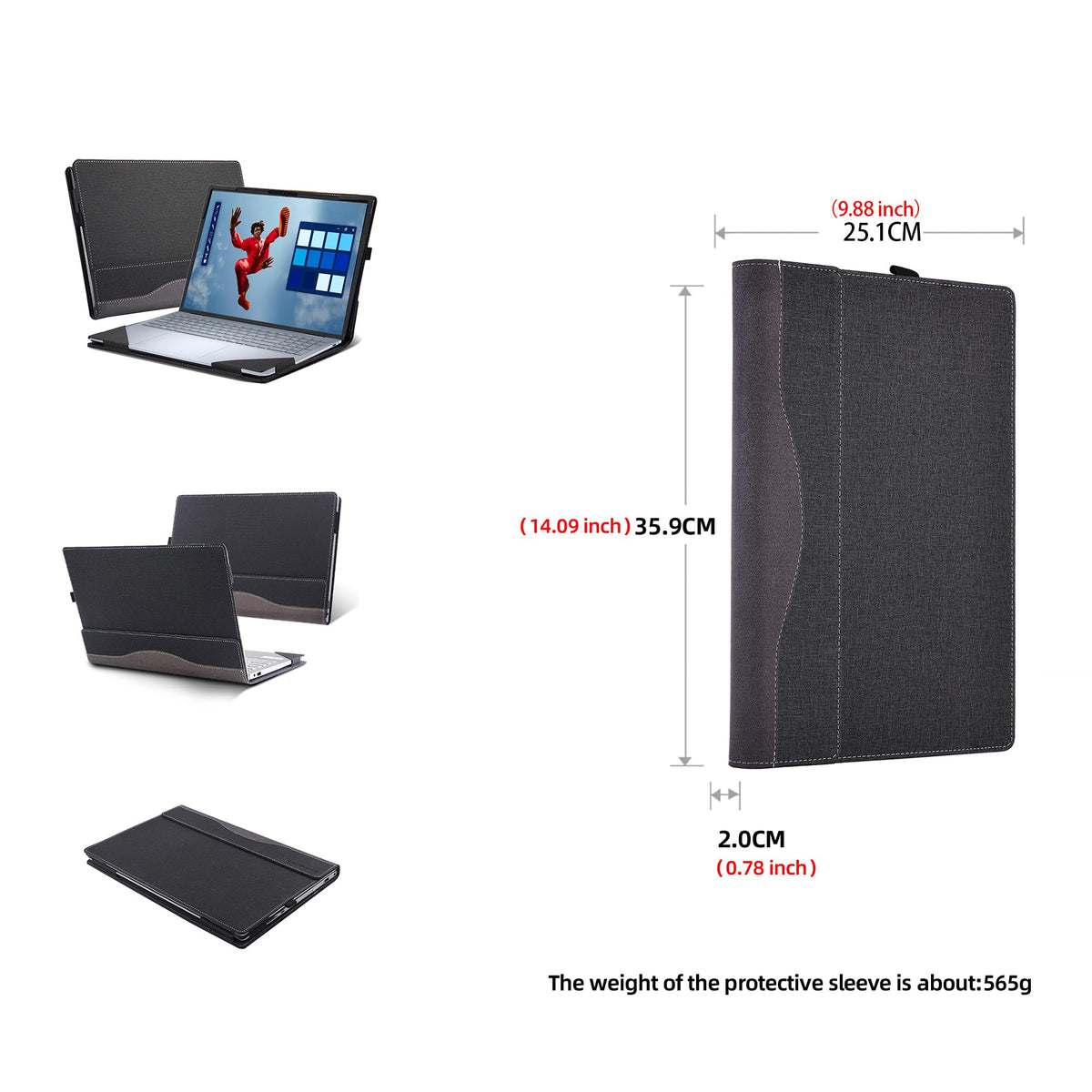 Laptop Case for Dell 16 Plus DB16250 DB16255|16 Plus 2-in-1 DB06250 [Not Other Models] All Inclusive Drop Case 16" PU Leather Protective Laptop Bag Detachable Shell (Dark Gray)