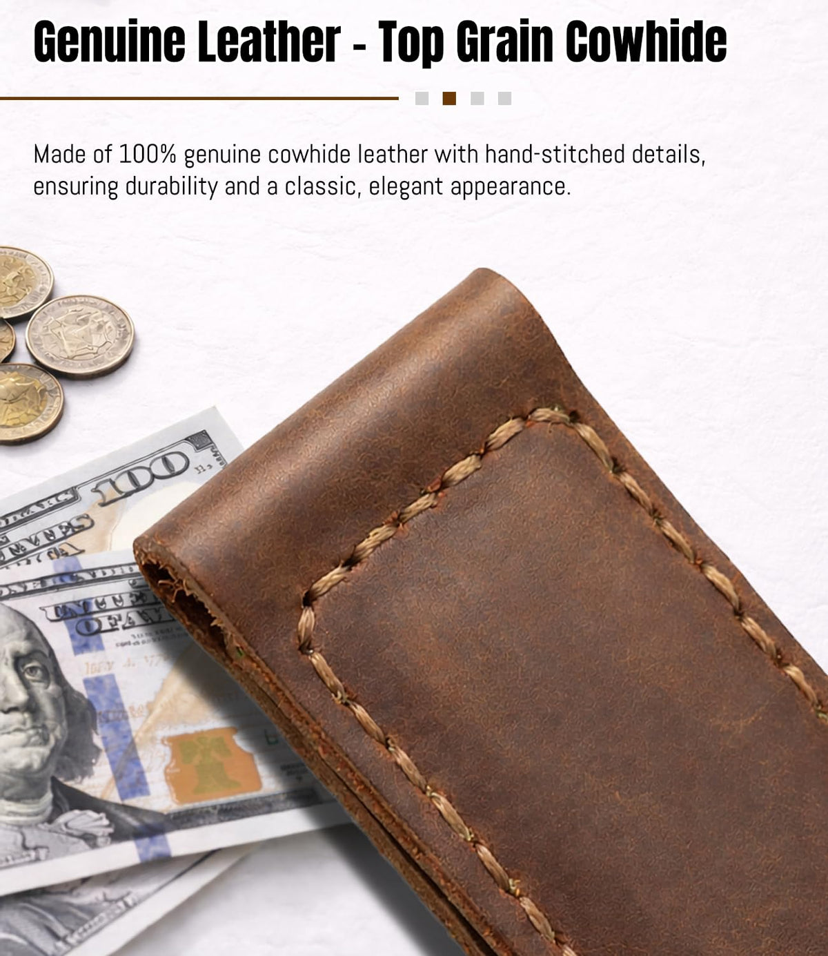 Routoboe Slim Magnetic Money Clip, Genuine Leather Business Card Holder, Gift Box Included
