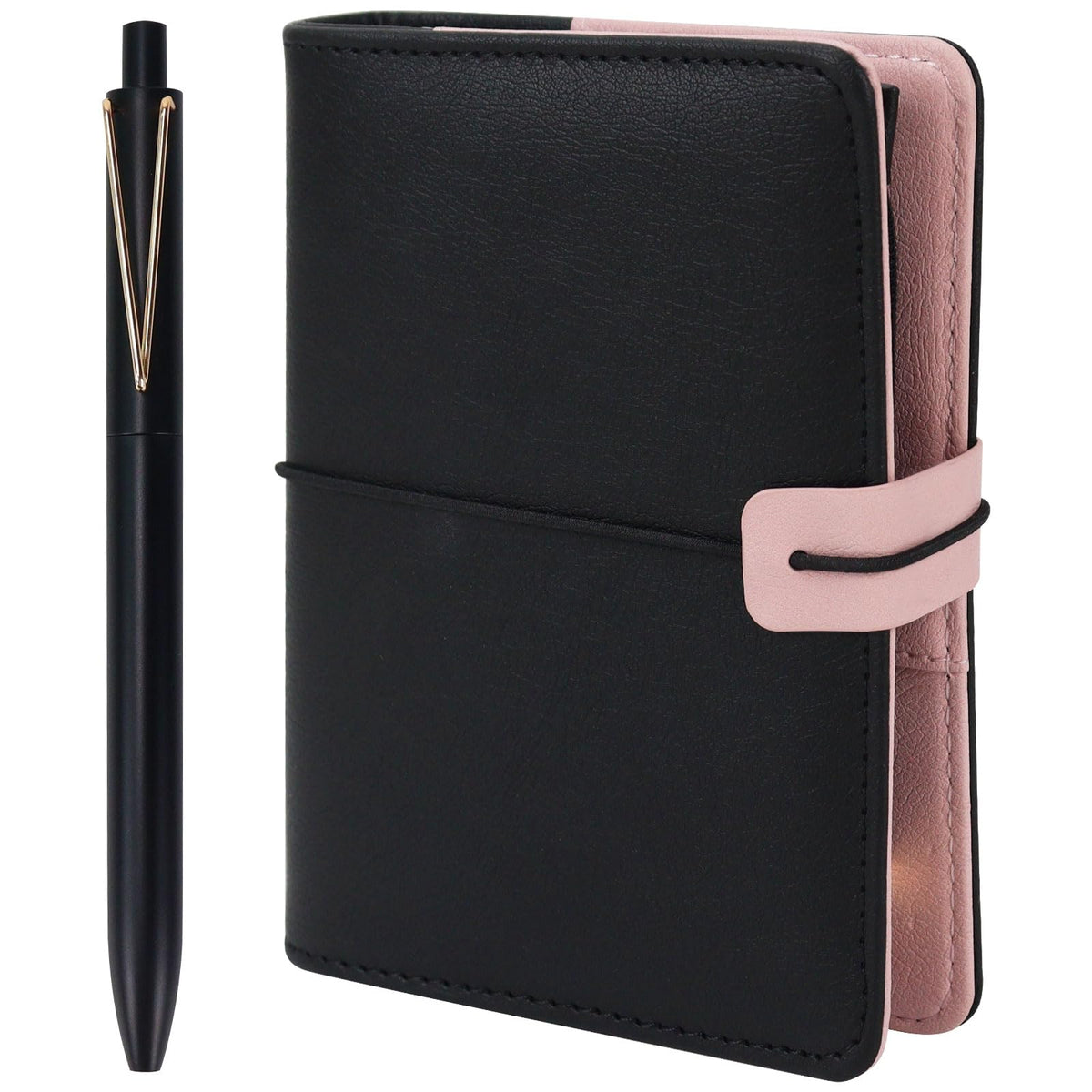 MultiBey A7 Refillable Notebook Planner Cover 6 Ring, Mini a7 Binder Wallet Budget Binder Notebook Folders PU Leather Organizer with Zipper Pockage and Pen, Aesthetic Black Loose Leaf Binder