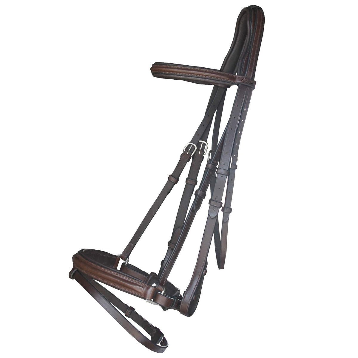 Exion Anti Pressure Cutback Crown Piece Soft Lined Browband and Crank Noseband Dressage Leather Bridle and Hand Stopper Leather Reins | Royal Dressage Bridle for Horses