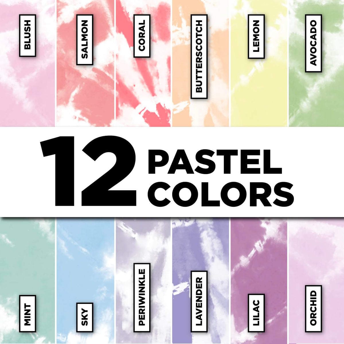 Tulip One-Step Tie-Dye Pastel Party Kit, Easy Large Group Activity, Permanent Designs for Fabric, 12 Colors