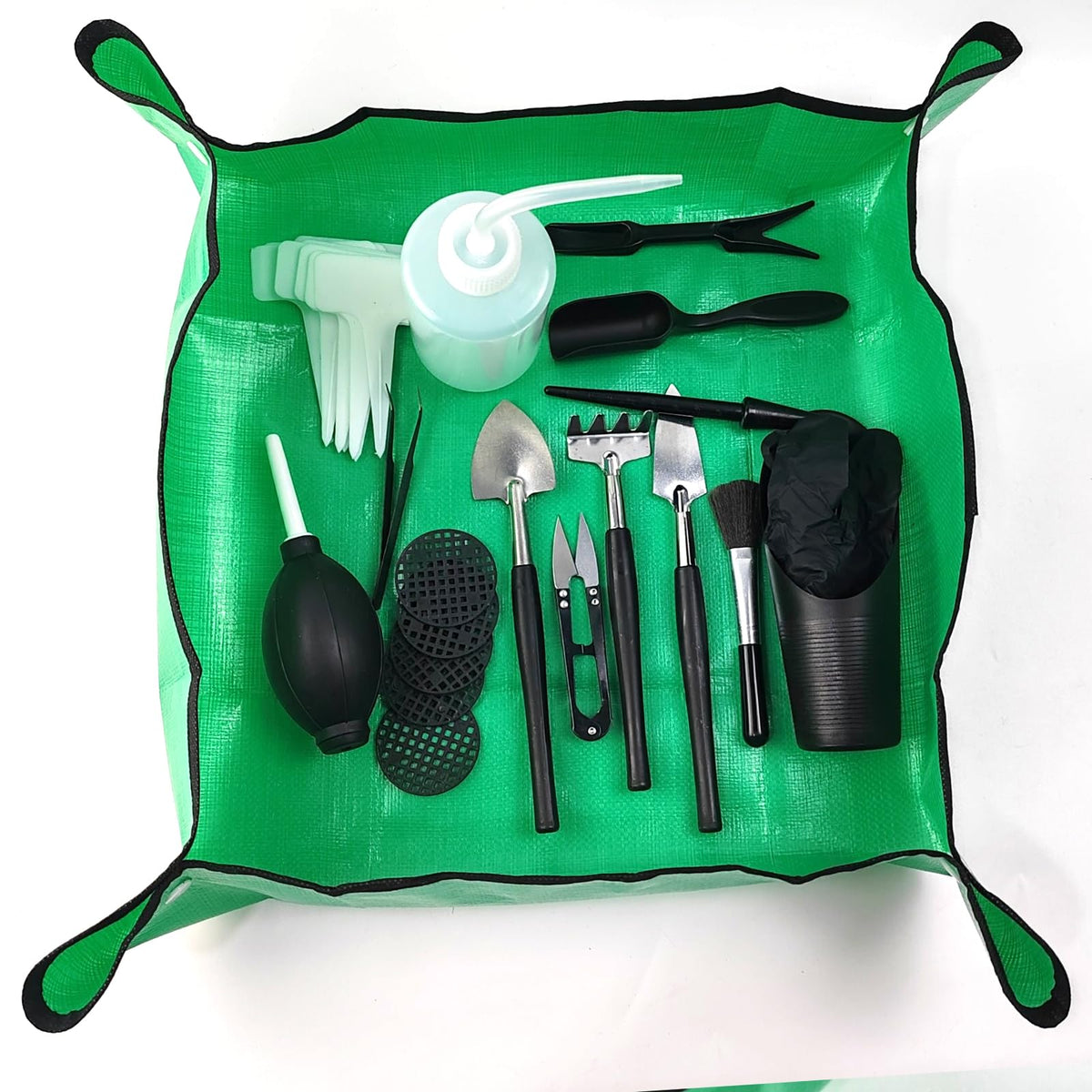 TIHOOD 30PCS/Set Mini Garden Hand Transplanting Succulent Tools Set, 19.7" Thickened Repotting Mat & Plant Tag, Miniature Planting Indoor Fairy Care, Potting, Cactus, Houseplant Bonsai Tool Kit
