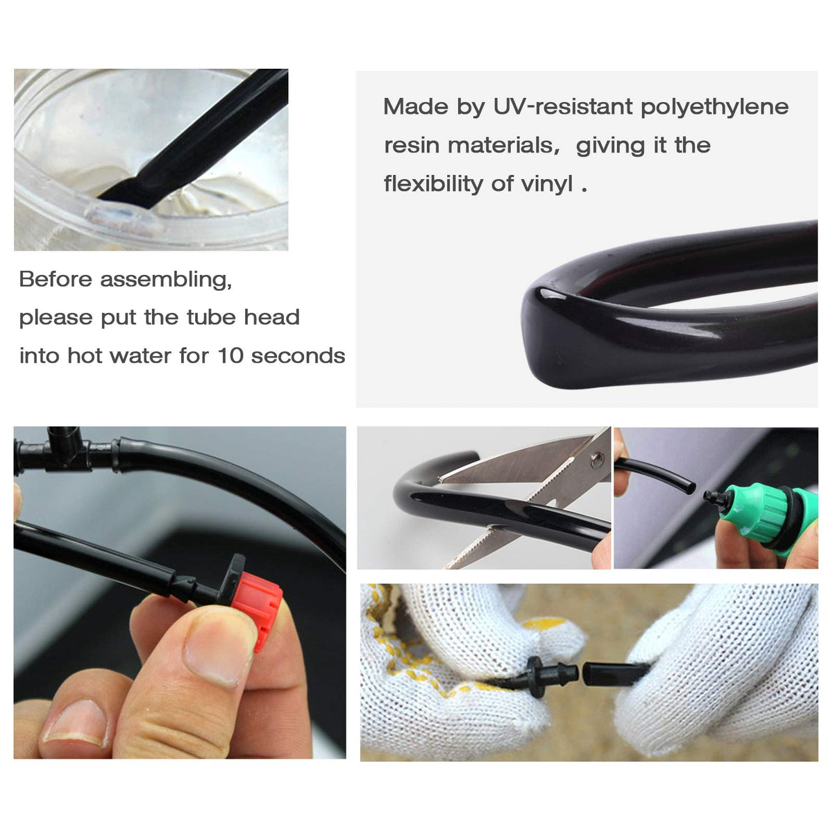 The Bundle of MIXC 20 Pack Quick Connector Drip Emitter Stream and MIXC 100FT 1/4 Inch Distribution Tubing Black