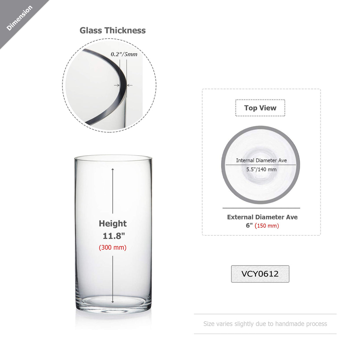 WGV Cylinder Vase Bulk, Width 6", Height 12", Clear Glass Container Terrarium Candle Holder for Wedding Centerpiece, Party Event, Home Office Decor, 4 Pieces