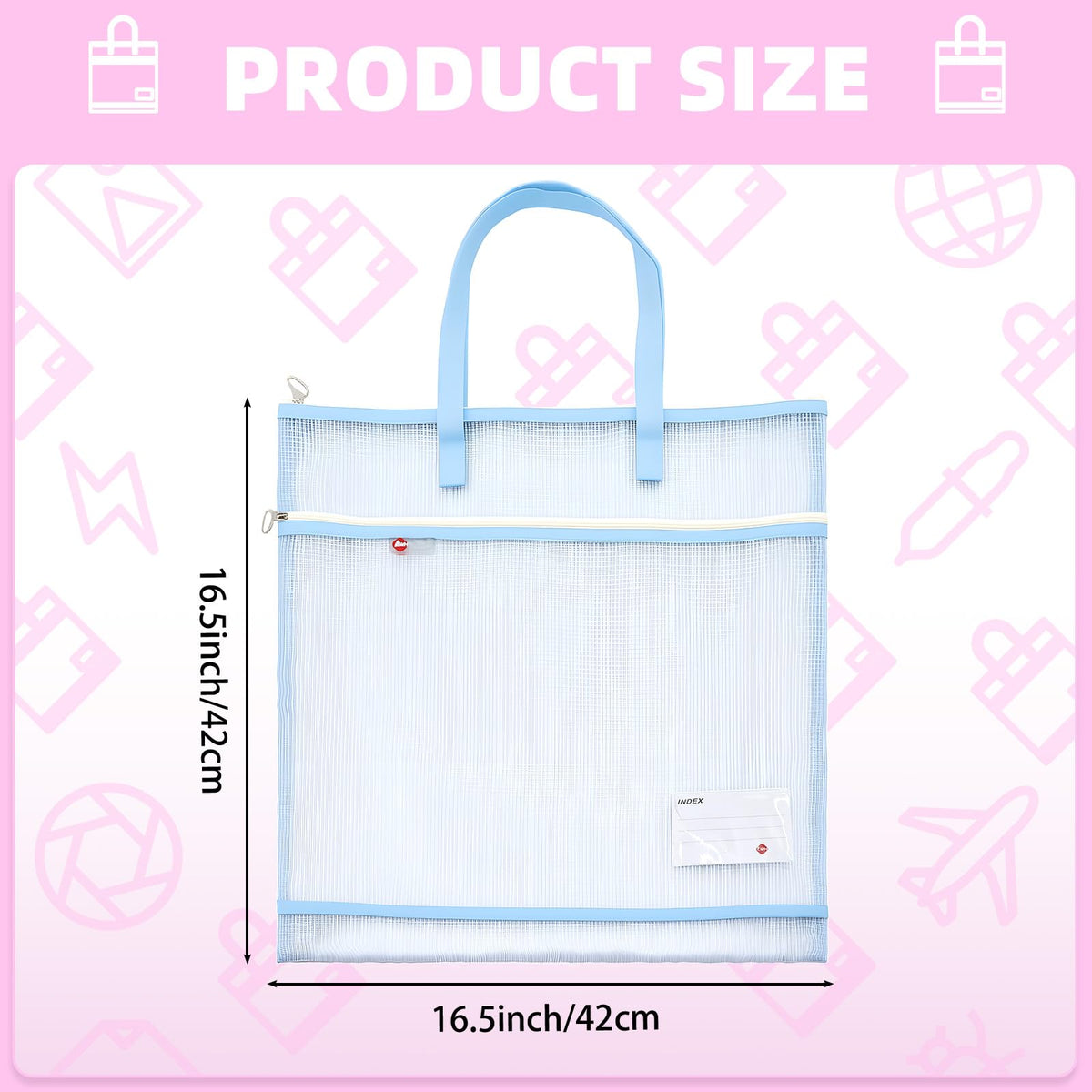 kuchisity 10 Pcs Sew Project Bags 16.5 x 16.5 Inch Back to School Quilting Craft Organizer Storage Bags with Handle and Pocket Jumbo See-Through Mesh Zipper Bags for Quilting, Knitting, Stitching