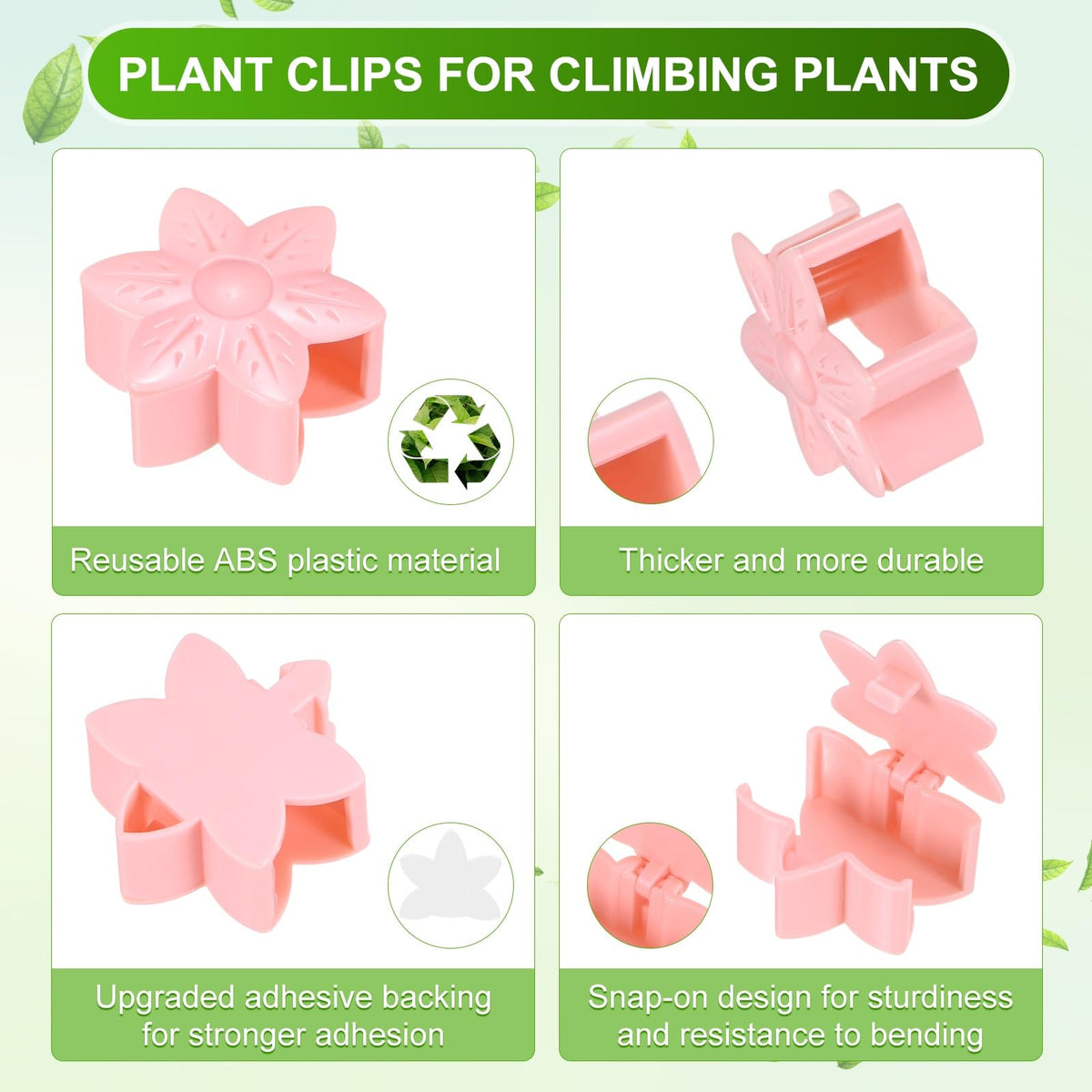 M METERXITY 100 Pack Plant Wall Clips, Self-Adhesive Plant Climbing Wall Clips Fixer with Acrylic Adhesive Sticker for Vine Support/Indoor/Outdoor Decor [Plum Blossom-Pink]