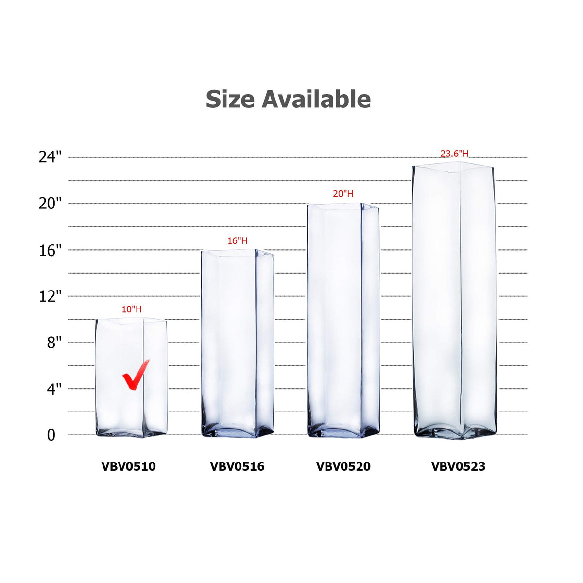 WGV Tall Square Vase Glass Block, Length 5", Height 10", Clear Large Floral Plant Container, Fish Tank, Planter Terrarium for Wedding Party Event, Home Office Decor, 1 Piece