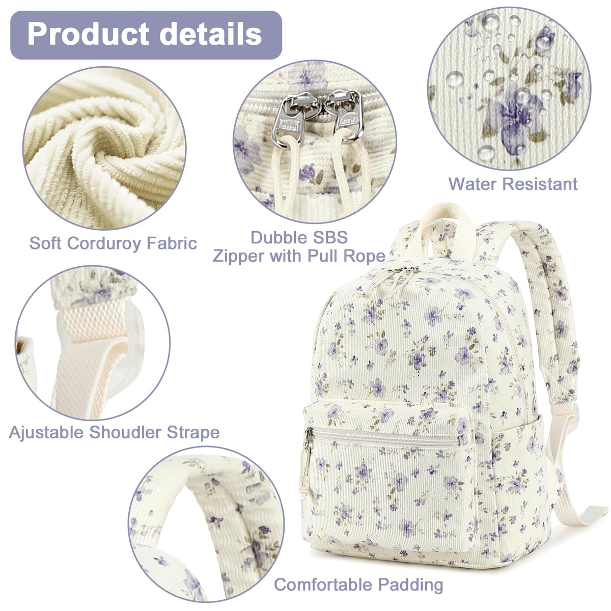 BTOOP Mini Backpack Women Girls Water-resistant Small Backpack Purse Shoulder Bag for Womens Adult Kids School Travel (Purple Floral201)