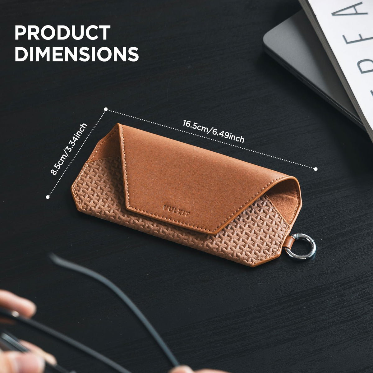 VULKIT Portable Leather Eye Glasses Case for Women & Men, Slim Sunglass Case, Unisex Eyeglass Case, Fit Most Standard Eyeglasses and Sunglasses, Brown
