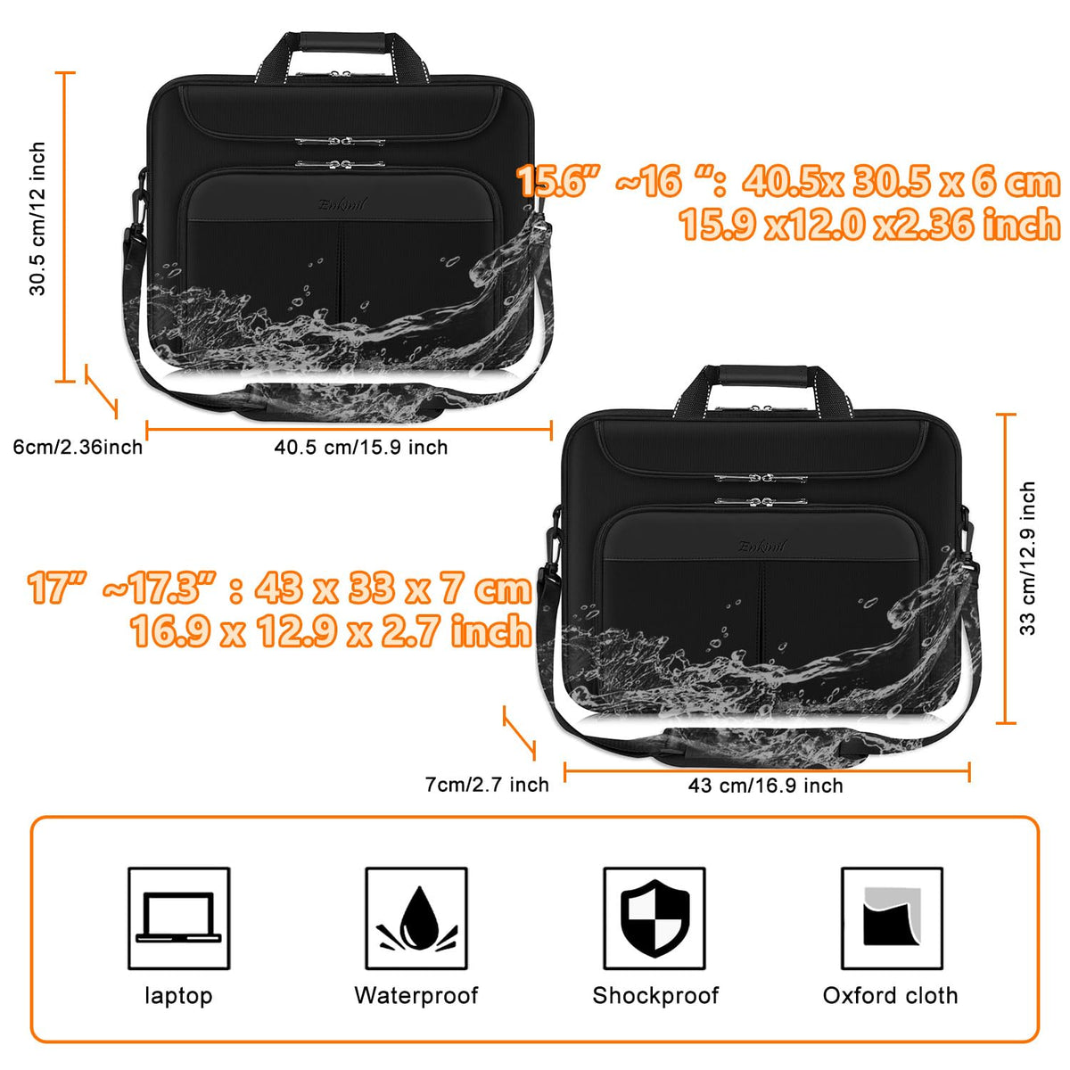 Enkinil 17 inch Waterproof Protective Laptop Messenger Briefcase with Adjustable Shoulder Strap, Men Women Travel/Business Bag Compatible with HP ZBook,ThinkPad,DELL Inspiron