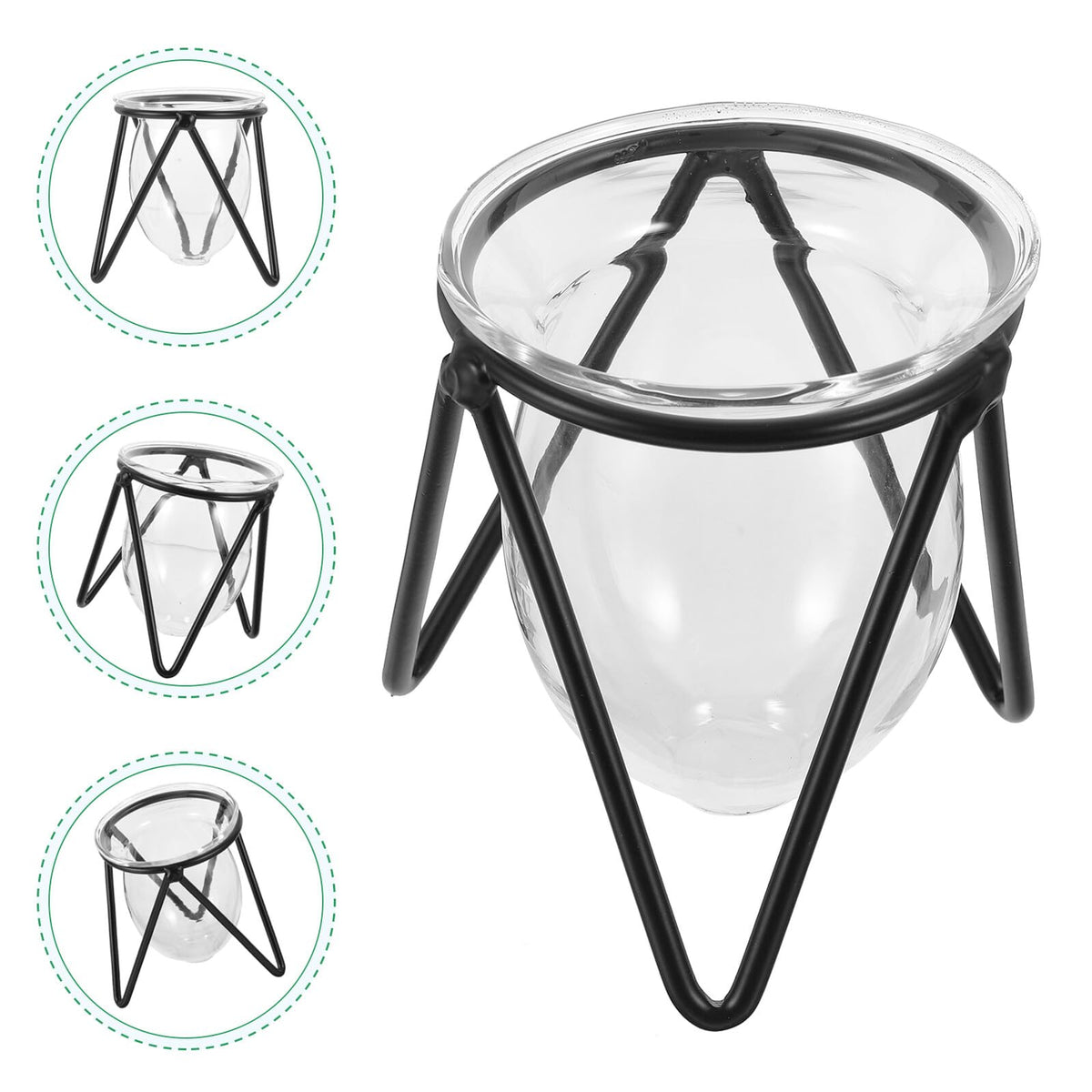 NUOBESTY 6pcs Small Iron Art Flower Stands with Hydroponic Glass Vases for Desktop Plant Decoration and Office Home Hydroponic Terrarium Display