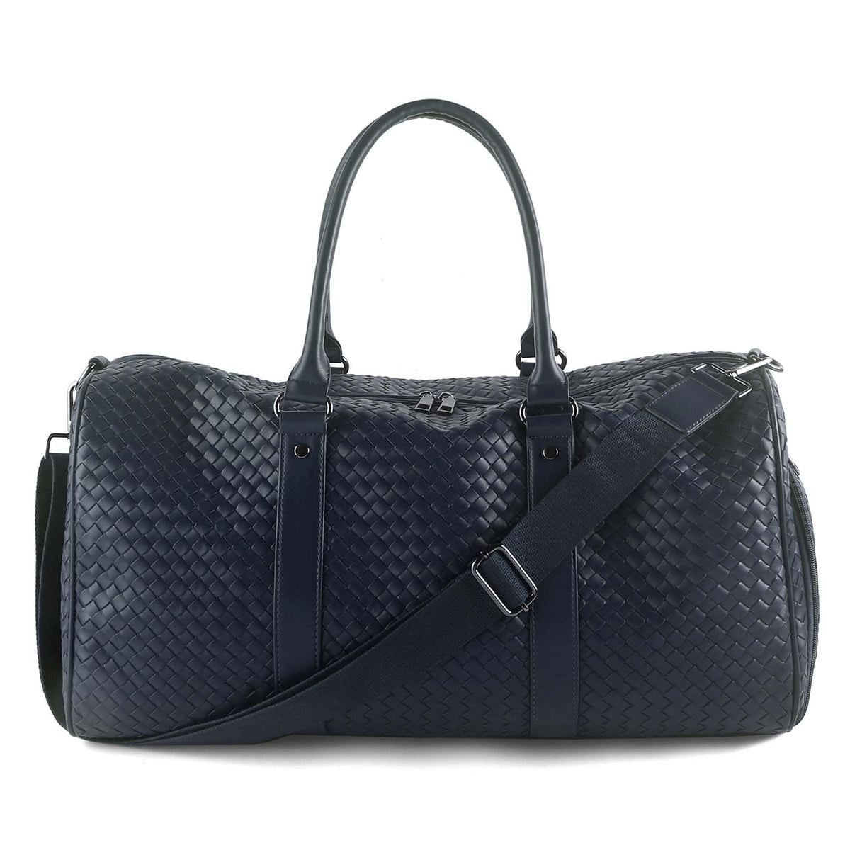 Handwoven Travel Bag with Wet Dry Separation and Shoe Compartment, Large Open Weekender Bags Lightweight Duffel for Women, Beach Tote Gym Bag Carry On (Navy Blue)