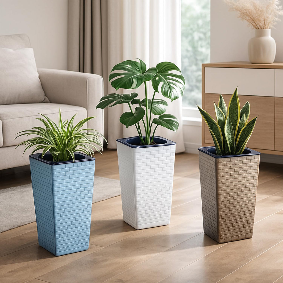 Self Watering Pots for Indoor Plants, 2 Pack Flower Pots Self Watering Planter 10.7" x 6.9" Plastic Pots African Violet Wick and Grow Pots Tall Orchid pots Square Large Plant Pots, Bronze