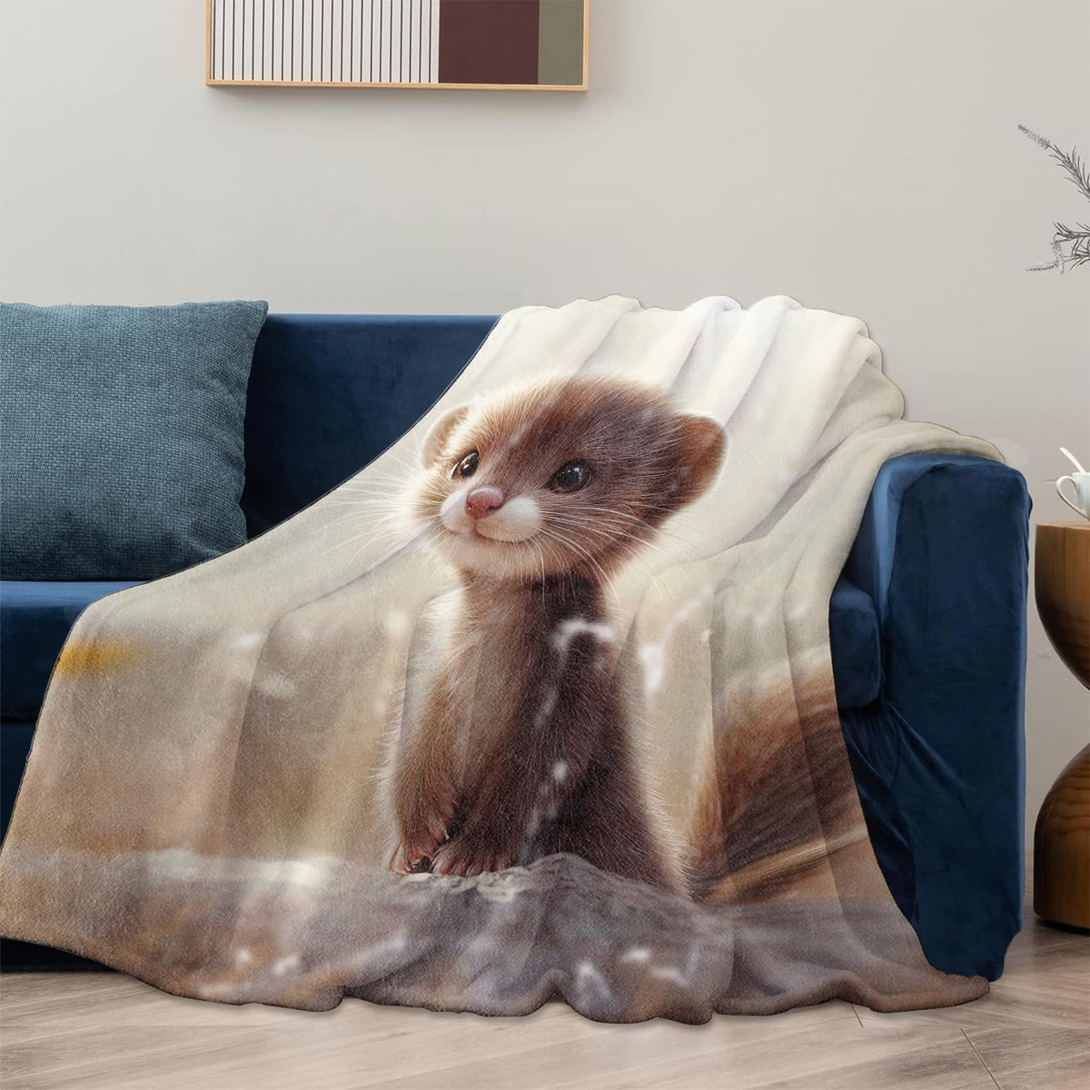 Mounidso Cute Ferret Blanket, Cute Animal Print Flannel Blanket Gifts for Women, Soft Warm Lightweight Ferret Blankets for Living Room Home Sofa Travel Decor 50" x 60"