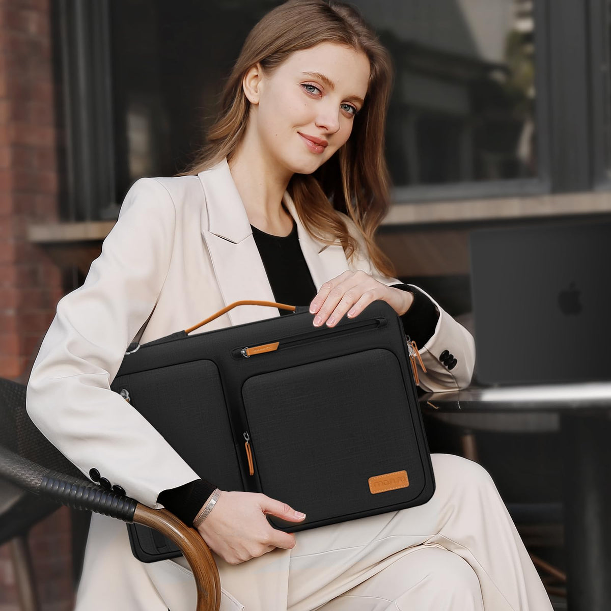 MOSISO 360 Protective Laptop Shoulder Bag,15-15.6 inch Computer Bags Compatible with MacBook Pro 16 inch, HP, Dell, Lenovo, Asus Notebook,Side Open Messenger Bag with 4 Zipper Pockets, Black