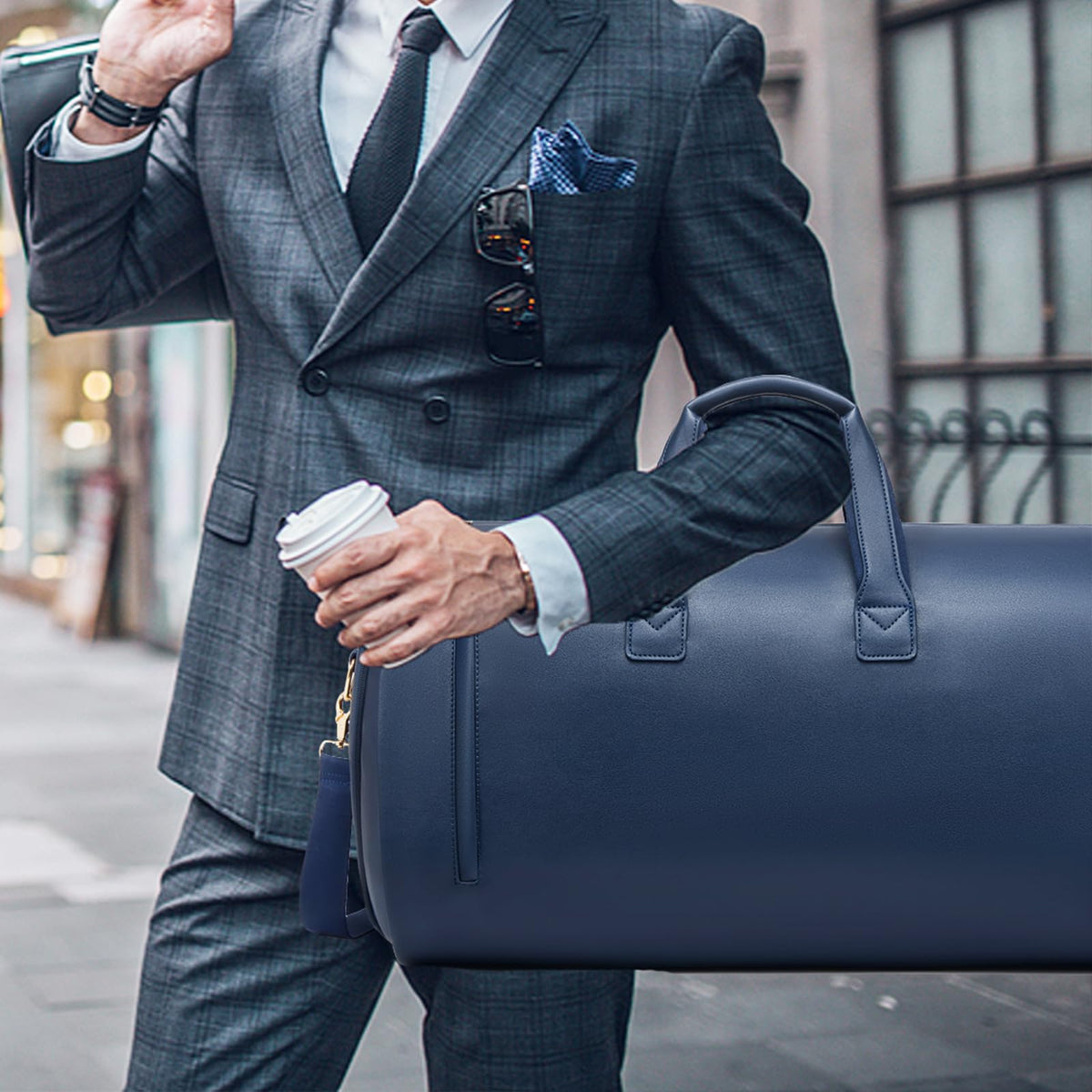 Leather Garment Bag，Convertible Garment Duffel Bag for Travel Mens Suit Bag 2 in 1 Waterproof Foldable Carry on Garment bag with Shoulder Strap Weekender Bag with Shoe Pouch