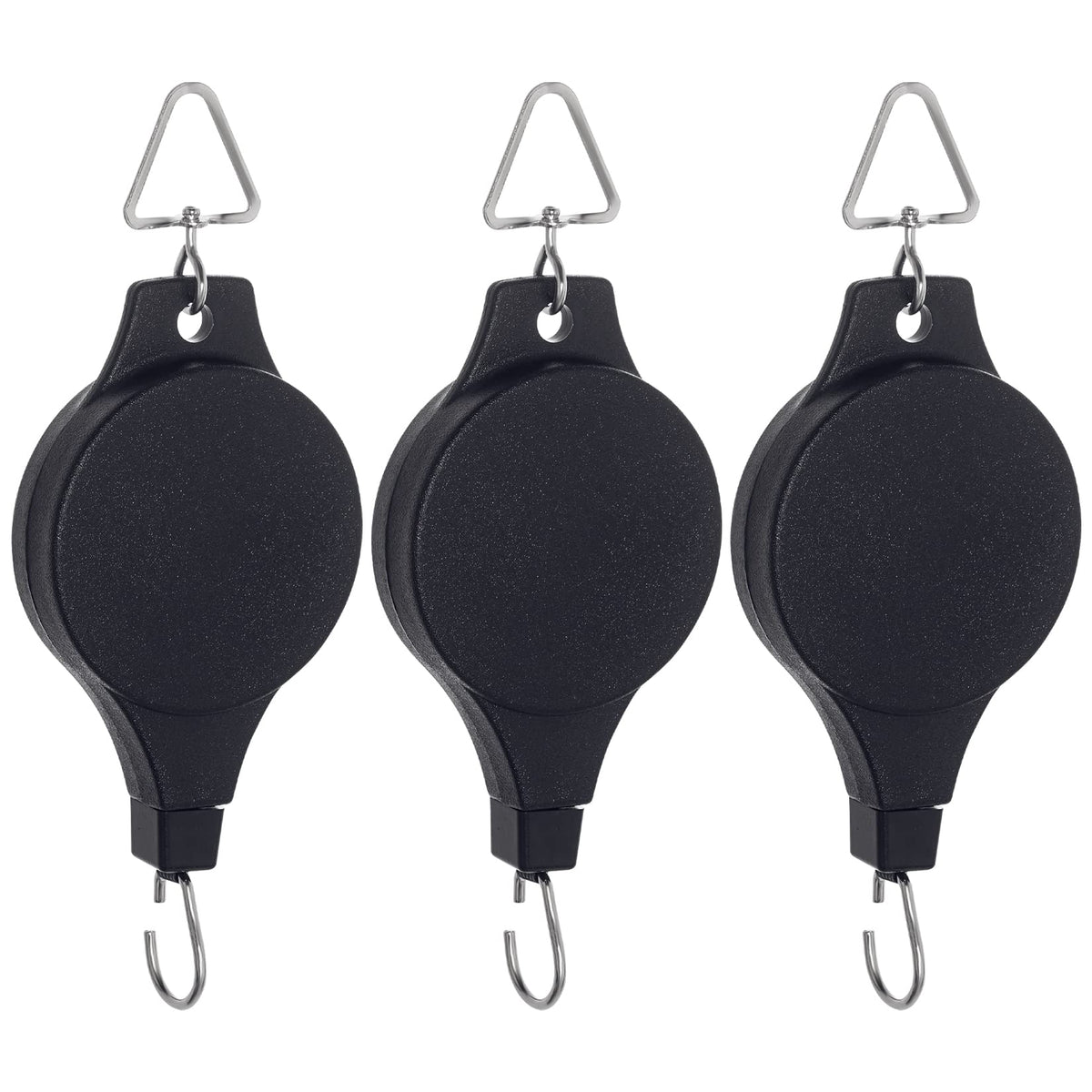 3 Pack Plant Pulley Retractable Hanger, Easy Reach Plant Pulley Adjustable Height Wheel for Hanging Plants Heavy Duty, Indoor Outdoor Plant Hanger for Garden Baskets Pots & Birds Feeder - Black