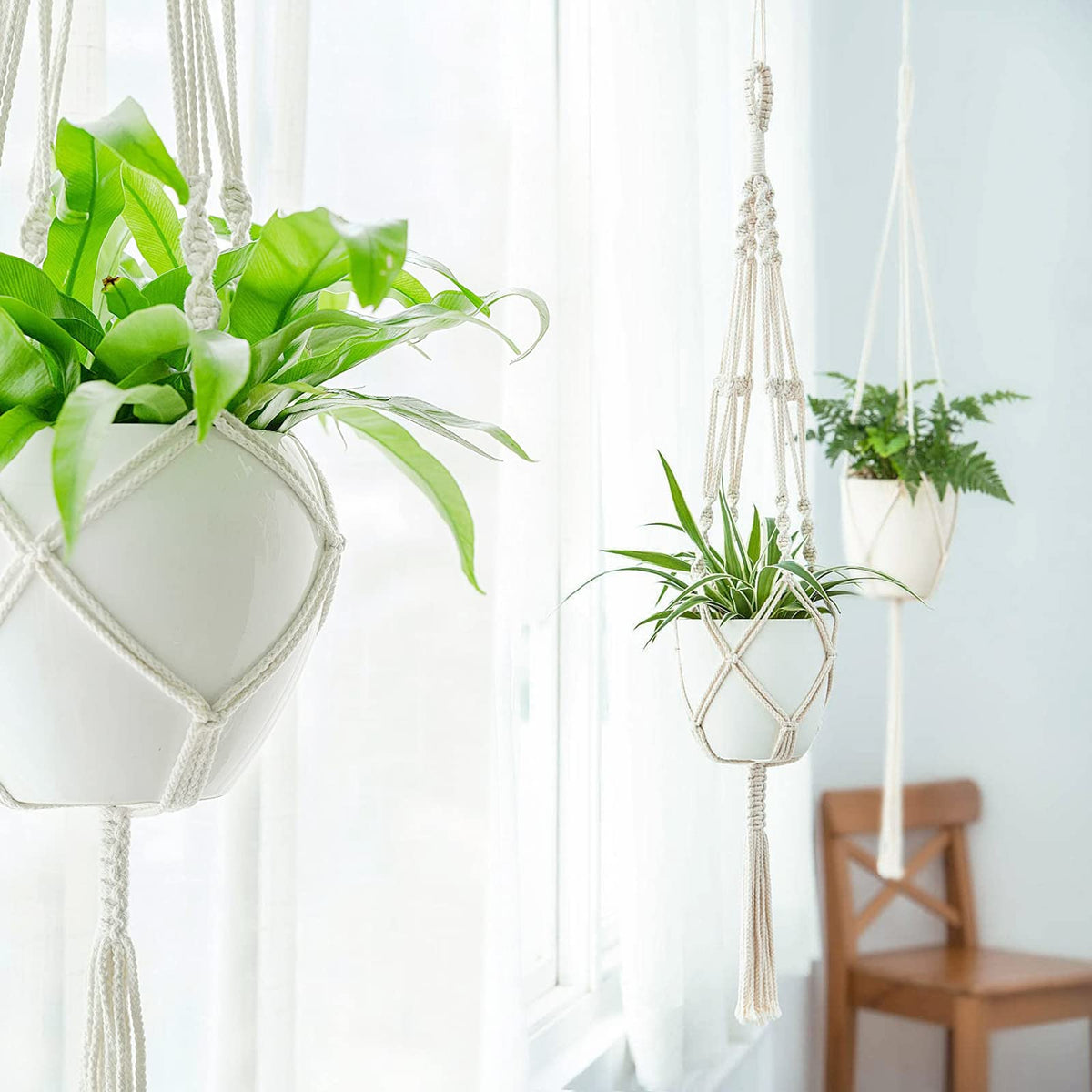 Mkono Set of 4 Macrame Plant Hangers Indoor 4 Different Size Hanging Planter Basket Flower Pot Holder 41"/35"/34"/26"