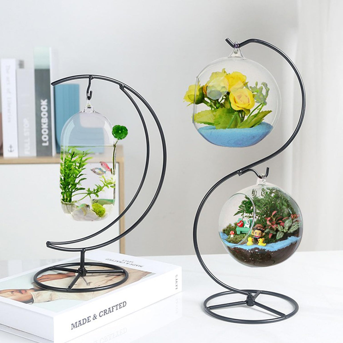 Maibloln Ornament Display Stand Hanger Rack Hook Chrismas Ornament Party Decoration Holder Air Plant Flower Pot Hanging Terrarium Home Office Decoration(S-Style)