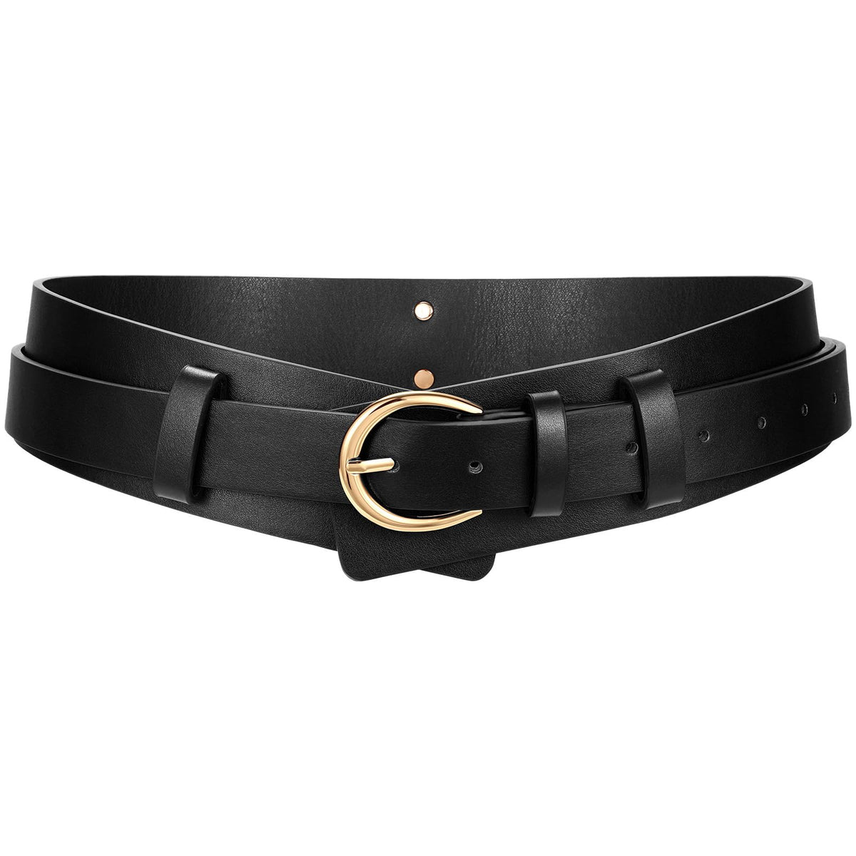 SANSTHS Belt for Women 2-in-1 Waistband for Dress Coats Pants, Women Wide Leather Belt with Fashion Buckle, Black M