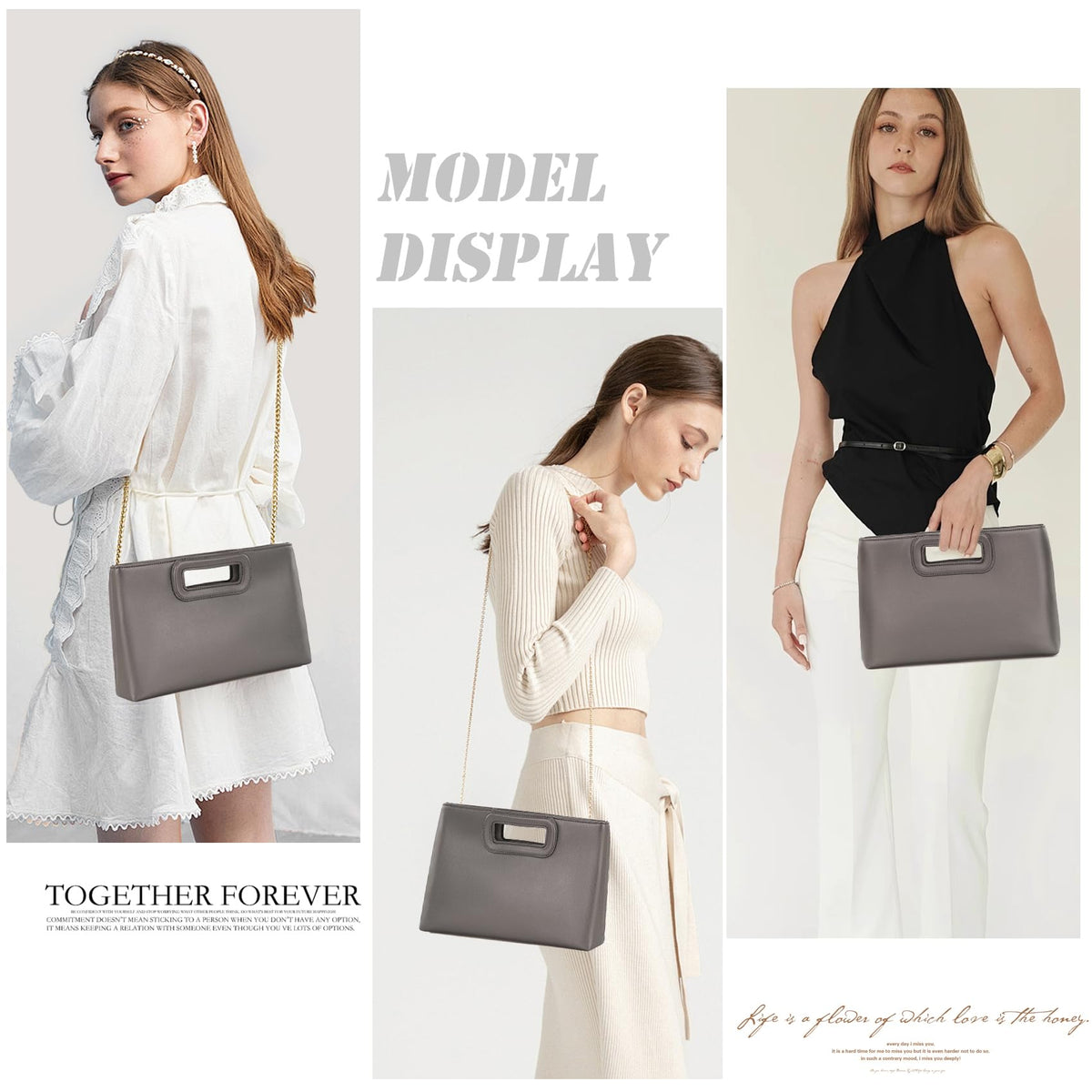 Soft PU Leather Clutch Purse for Women Top Handle Evening Handbags, Elegant Shoulder Crossbody Bag,Gray